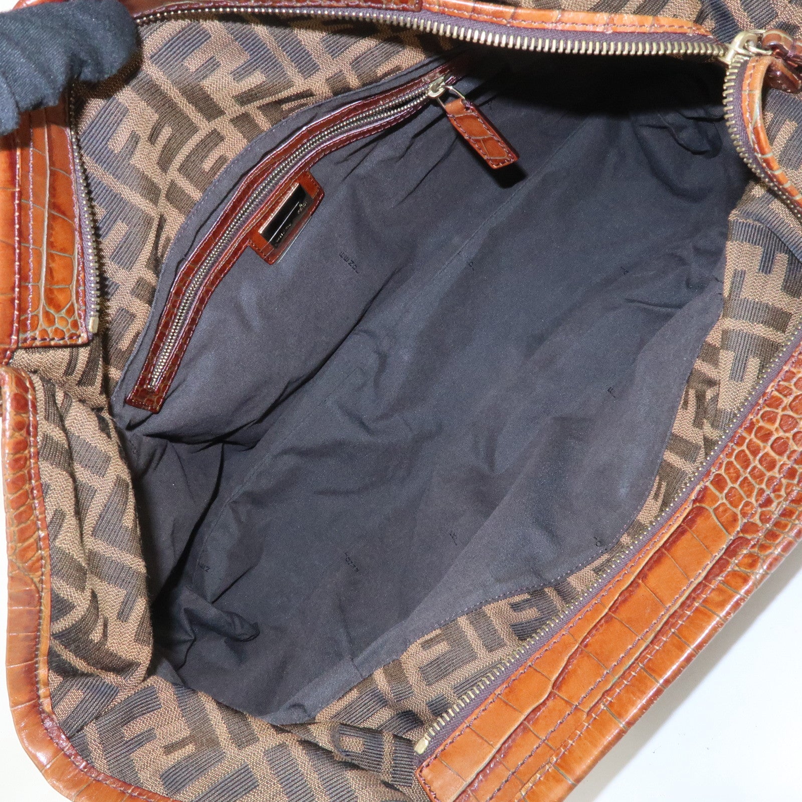 FENDI Zucca Gathered Canvas Leather Shoulder Bag Tote Bag 8BH186