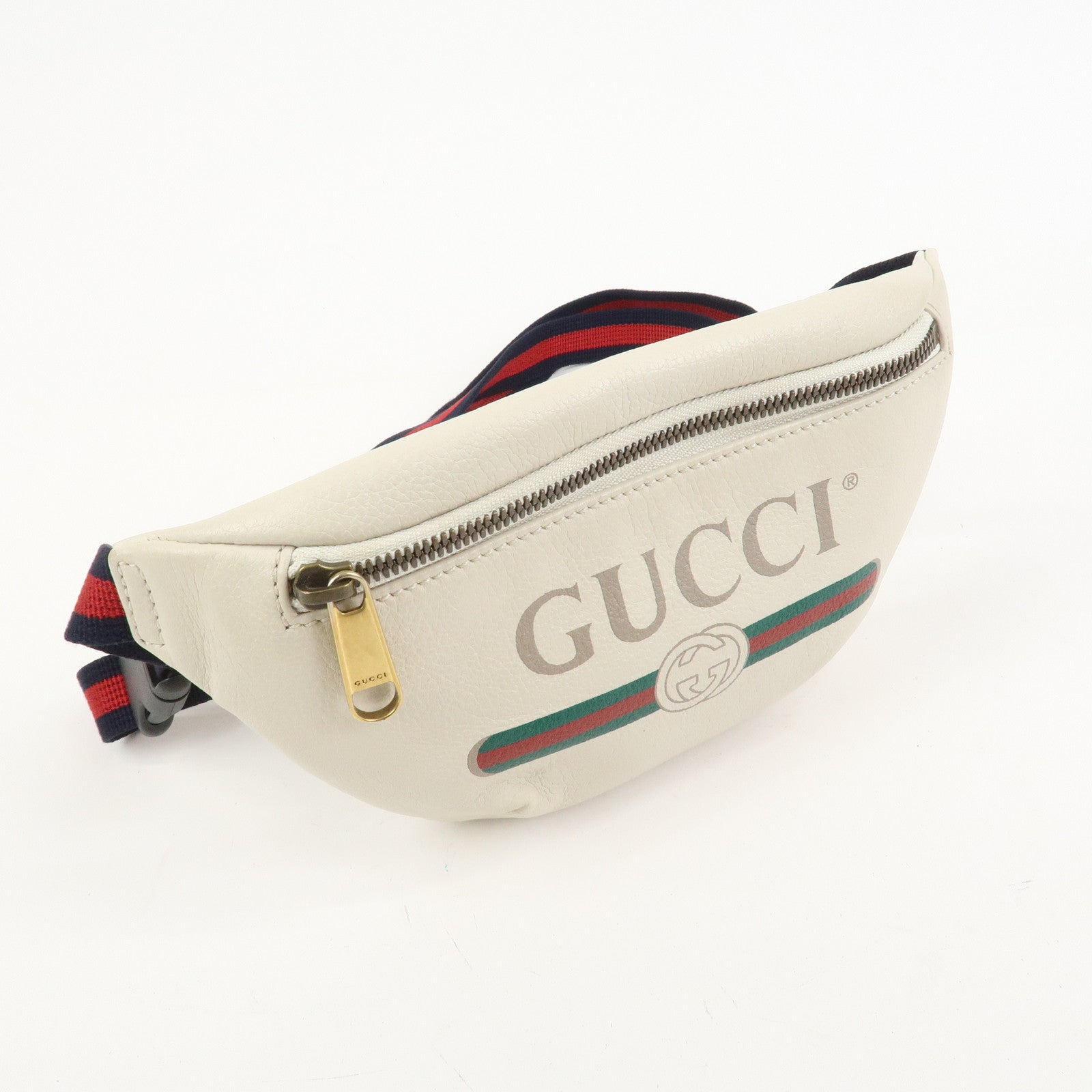 GUCCI Sherry Leather Waist Pouch Body Bag White 527792