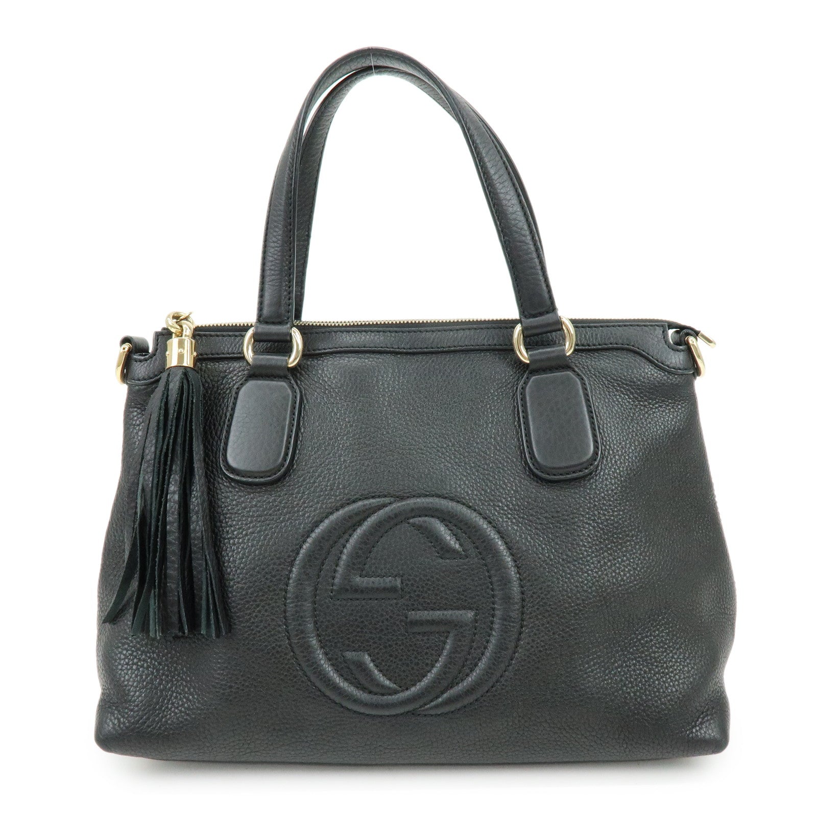 GUCCI SOHO Interlocking G Leather Tote Bag Hand Bag Black 308362