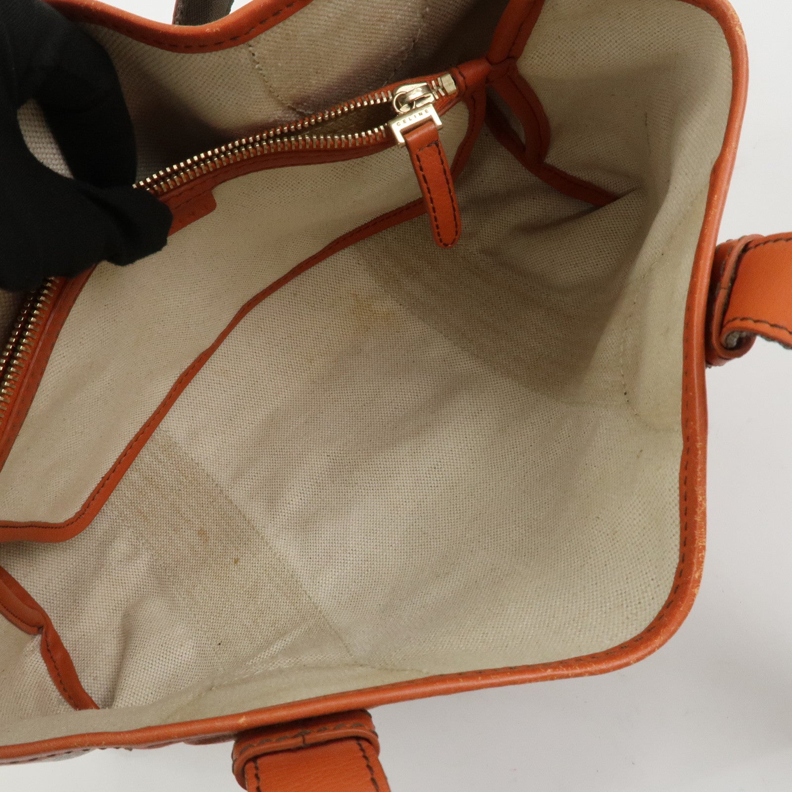 CELINE C Macadam PVC Canvas Tote Bag Hand Bag Brown Orange