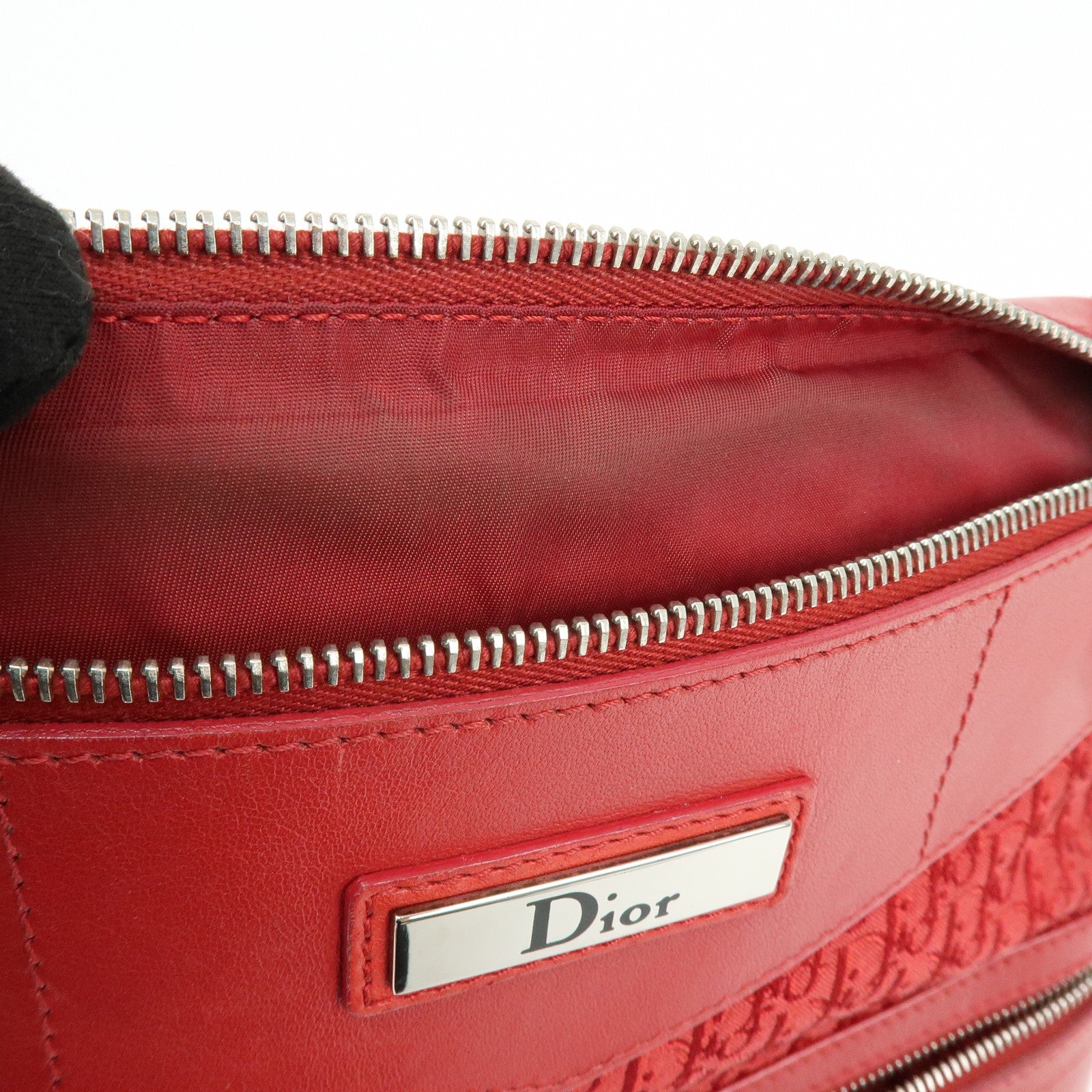 Christian Dior Trotter Jacguard Canvas Leather Shoulder Bag Red