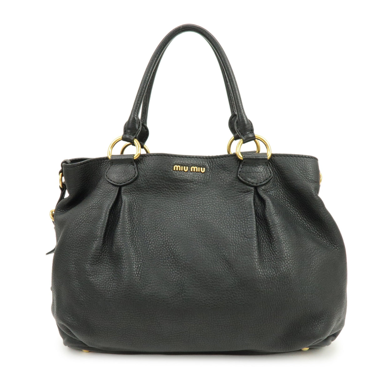 MIU MIU Logo Leather Tote Bag Shoulder Bag Black Gold