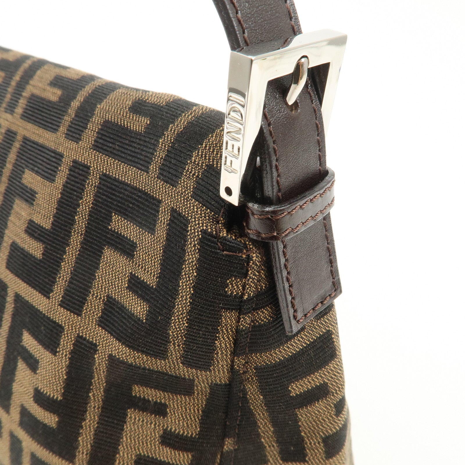 FENDI Mamma Baguette Canvas Leather Shoulder Bag Silver HDW 26325 Used