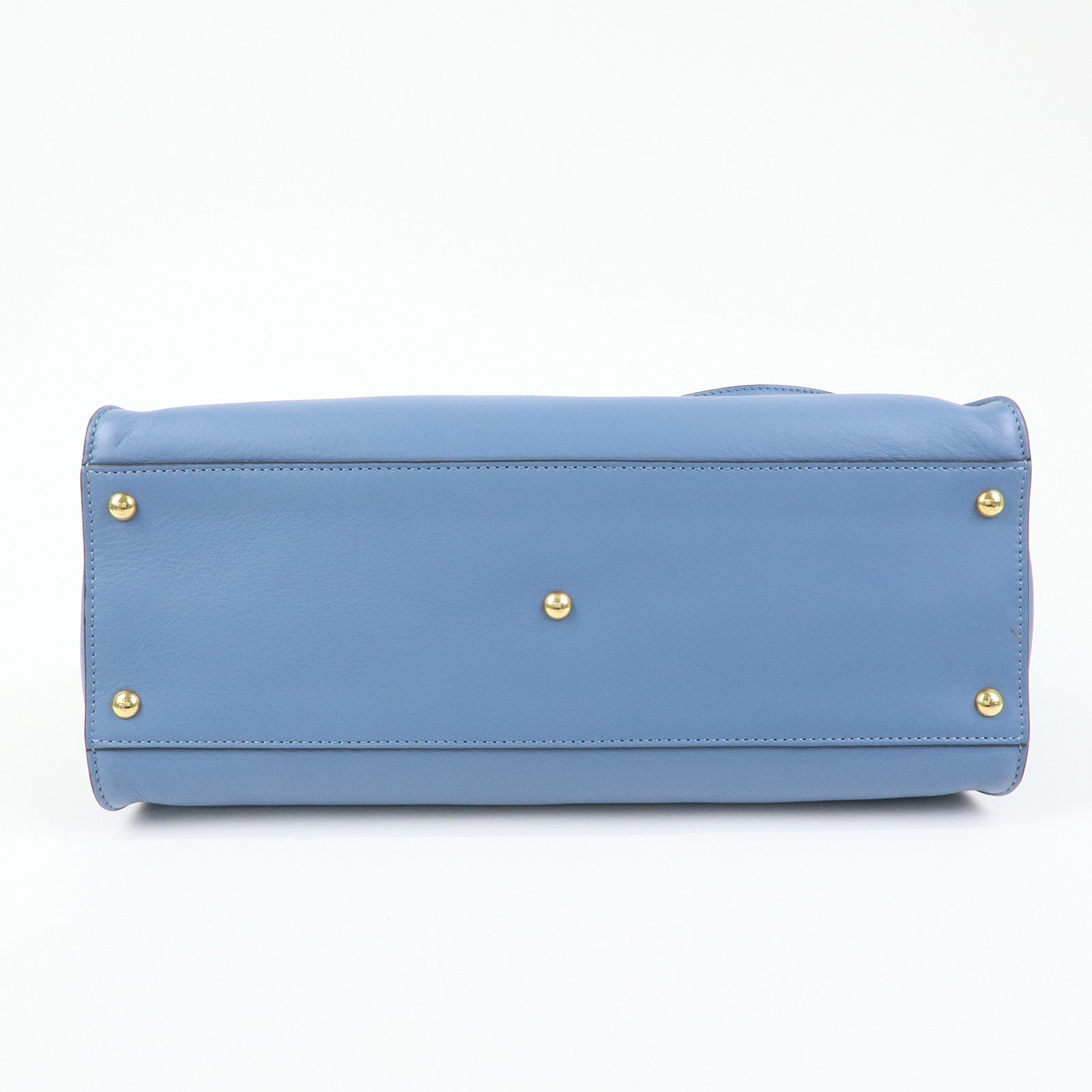 FENDI Peekaboo Leather 2Way Bag Tote Shoulder Bag Light Blue 8BN210