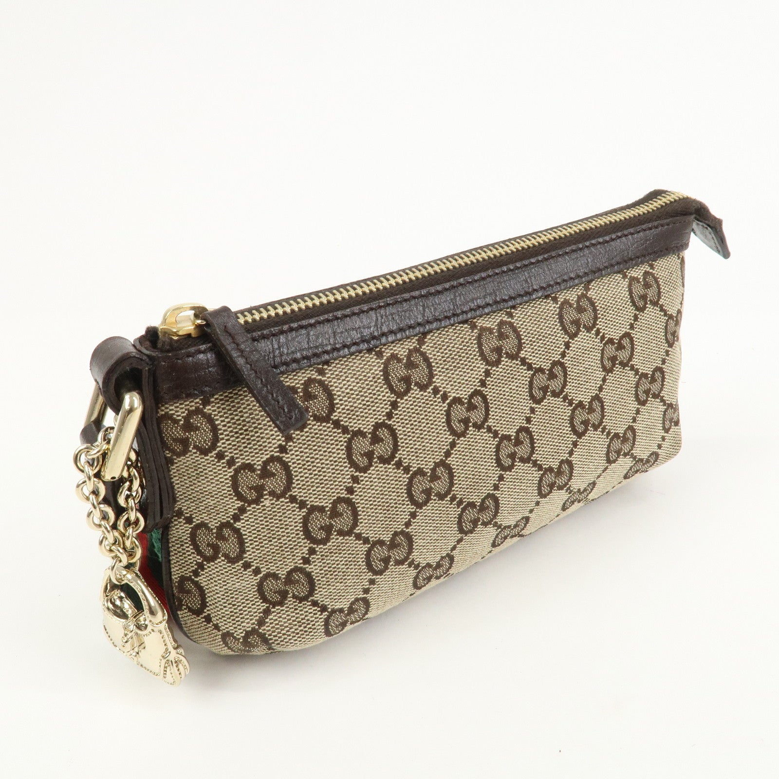 GUCCI Sherry GG Canvas Leather Pouch Cosmetic Pouch Brown 152507