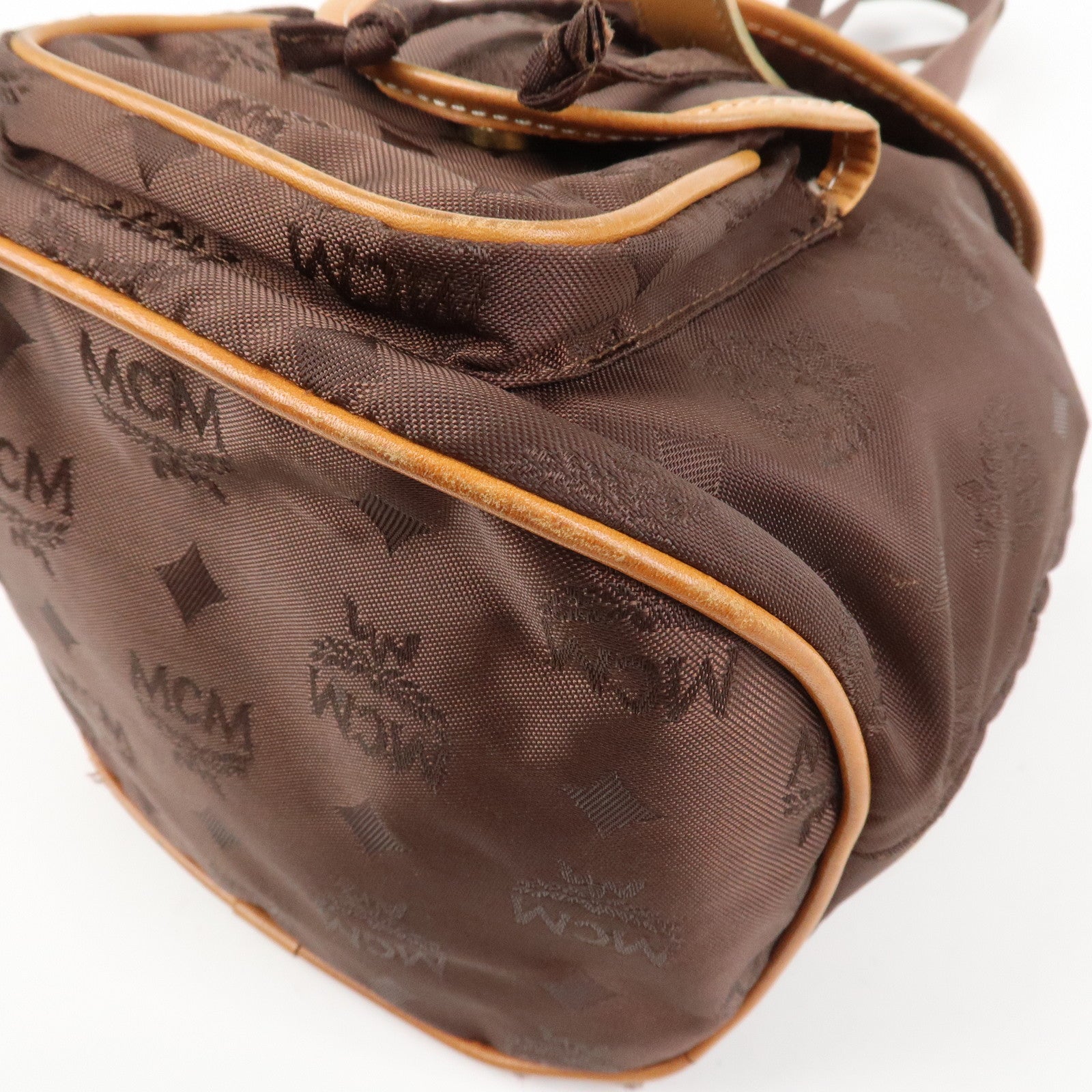 MCM Visetos Nylon Leather Backpack Rucksack Brown