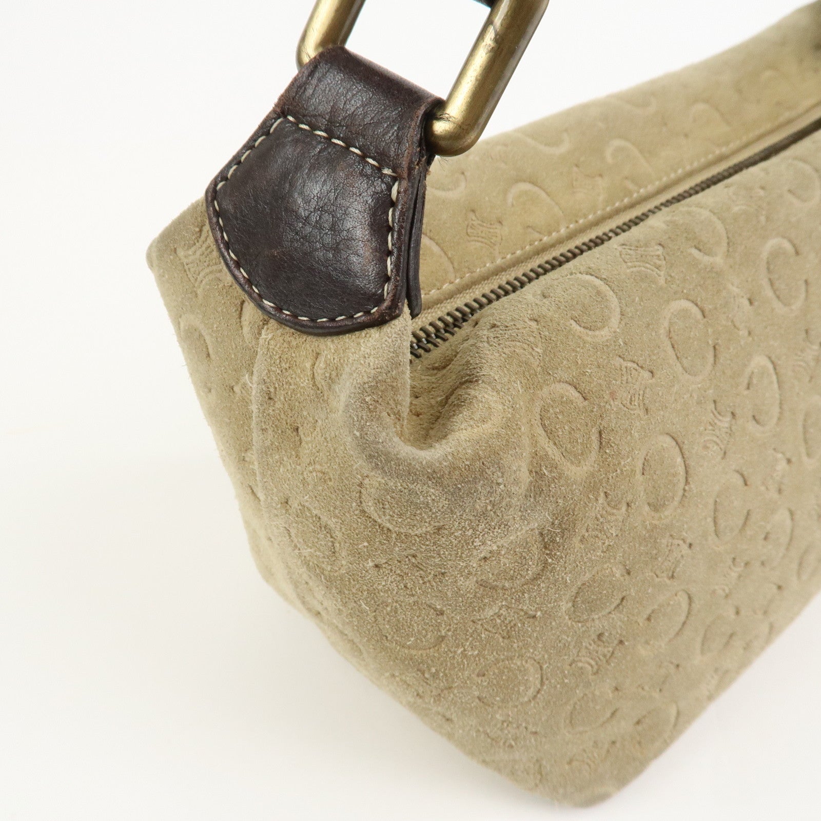 CELINE C Macadam Suede Leather Hand Bag Beige
