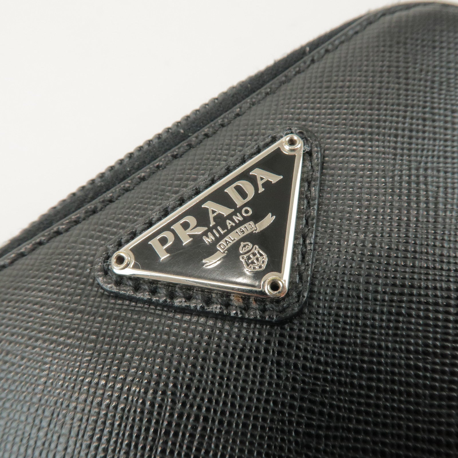 PRADA Logo Leather Round Zippy Bi-fold Wallet Black 1ML522