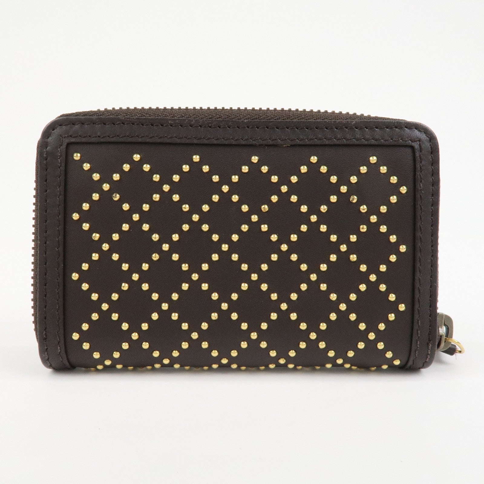 GUCCI Diamante Leather Coin Case Coin Wallet Brown Gold 337689