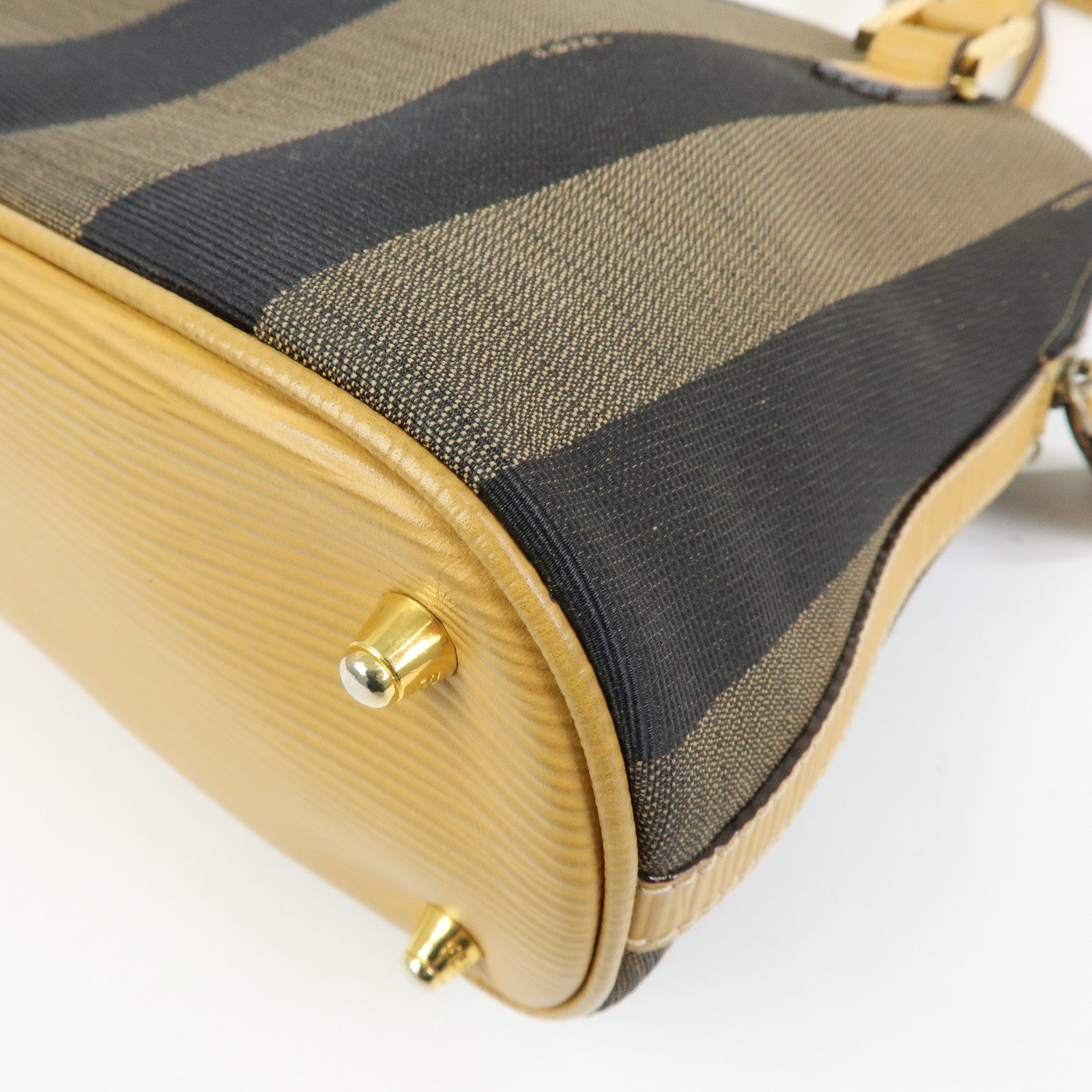 FENDI Pequin Canvas Leather 2Way Bag Hand Bag Shoulder Bag Brown