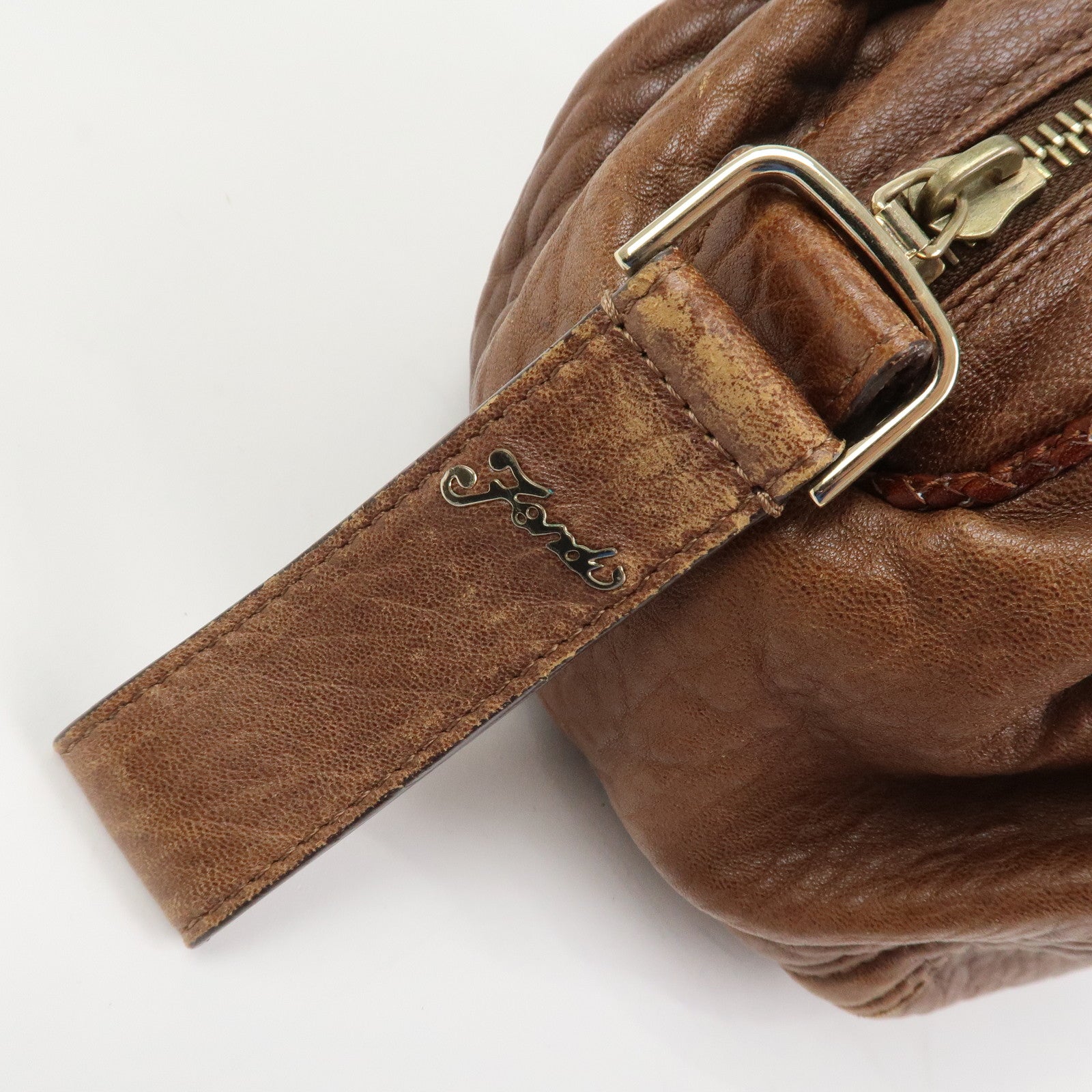 FENDI Logo Leather Mini Spy Bag Hand Bag Brown 8BL078