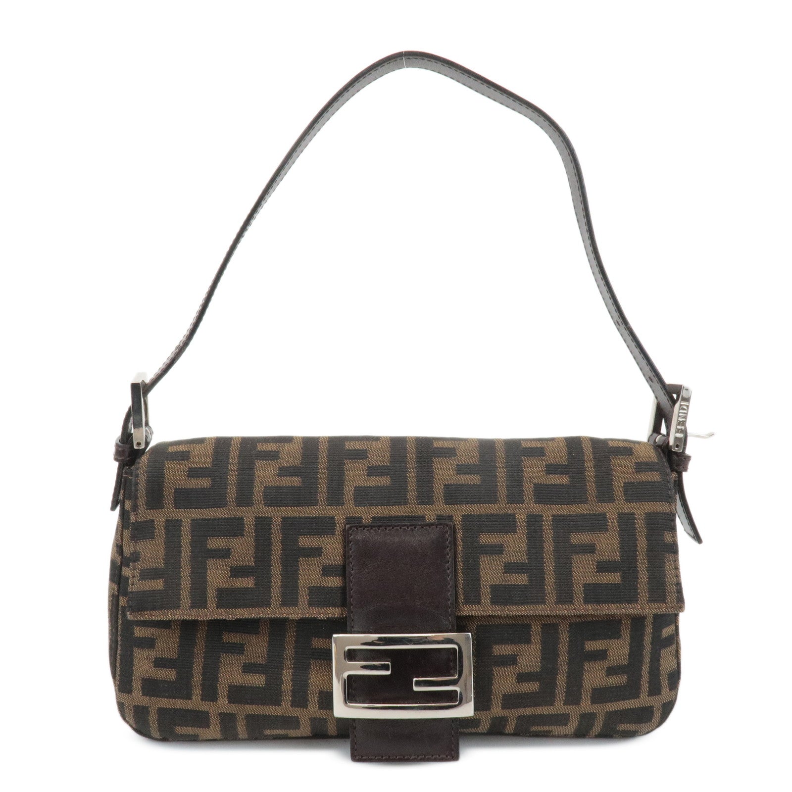 FENDI Zucca Mamma Baguette Canvas Shoulder Bag 26424 Brown Black Used