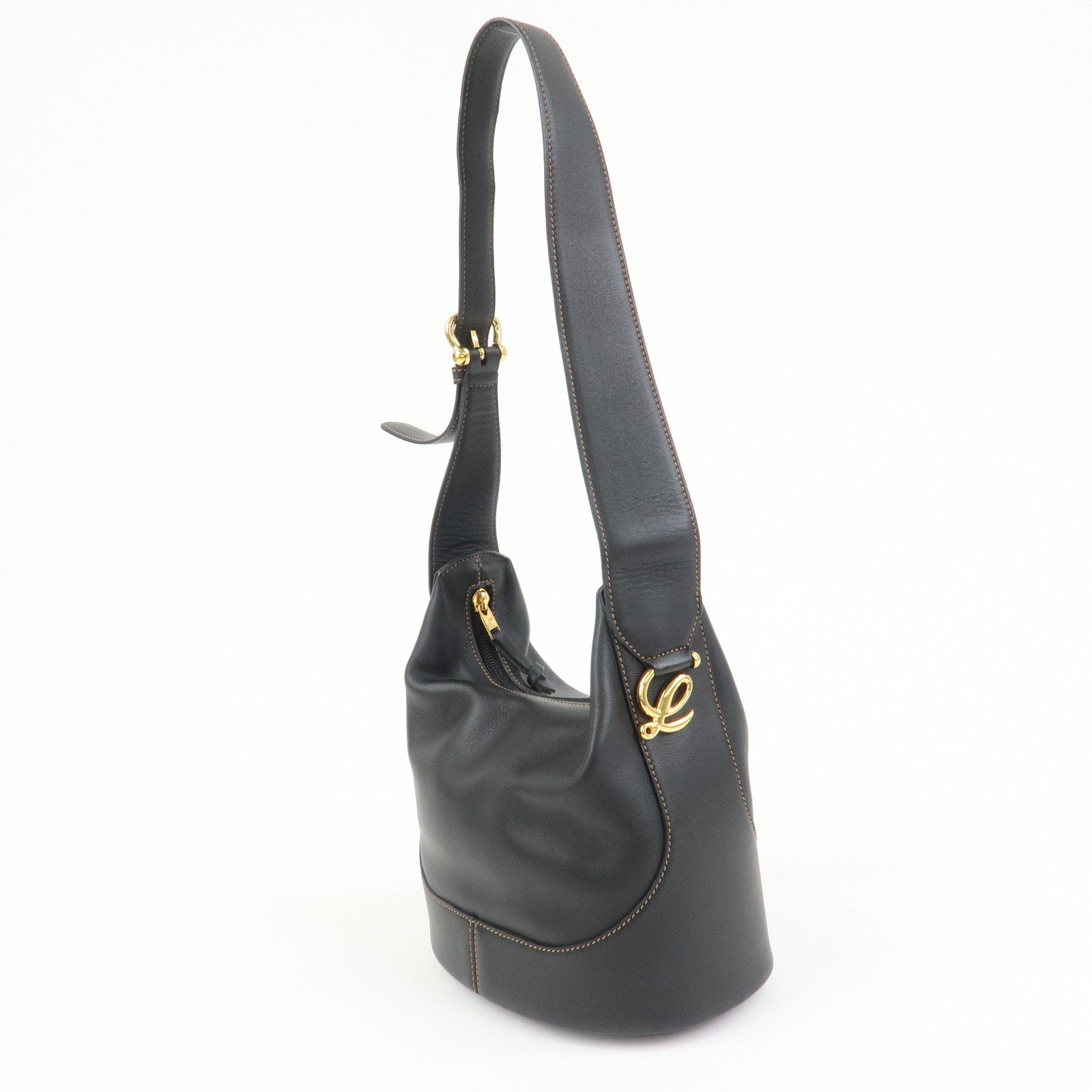 LOEWE Logo Leather Shoulder Bag Hand Bag Crossbody Bag Black