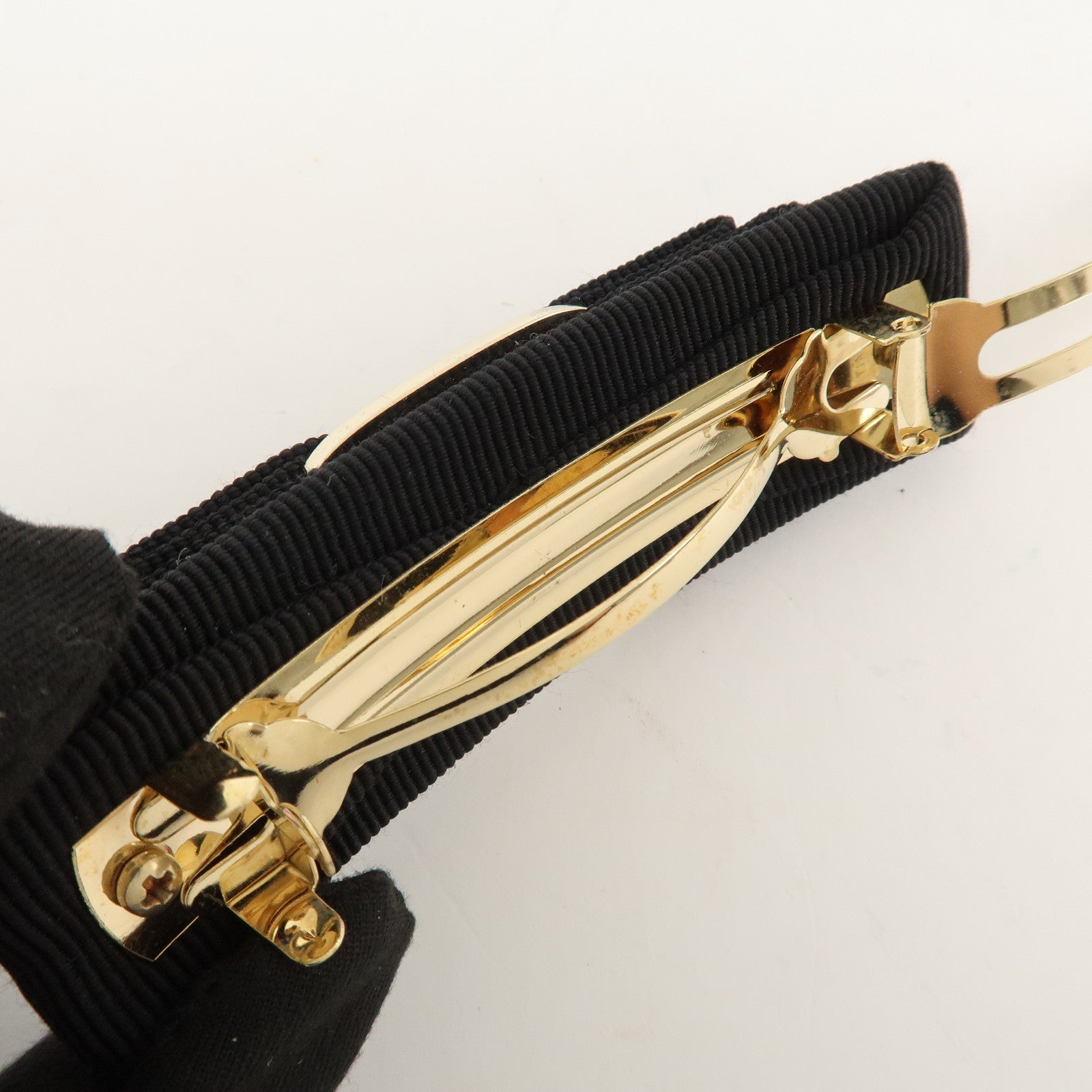 Ferragamo Vara Ribbon Cotton Barrette Hair Clip Black 342019 Used