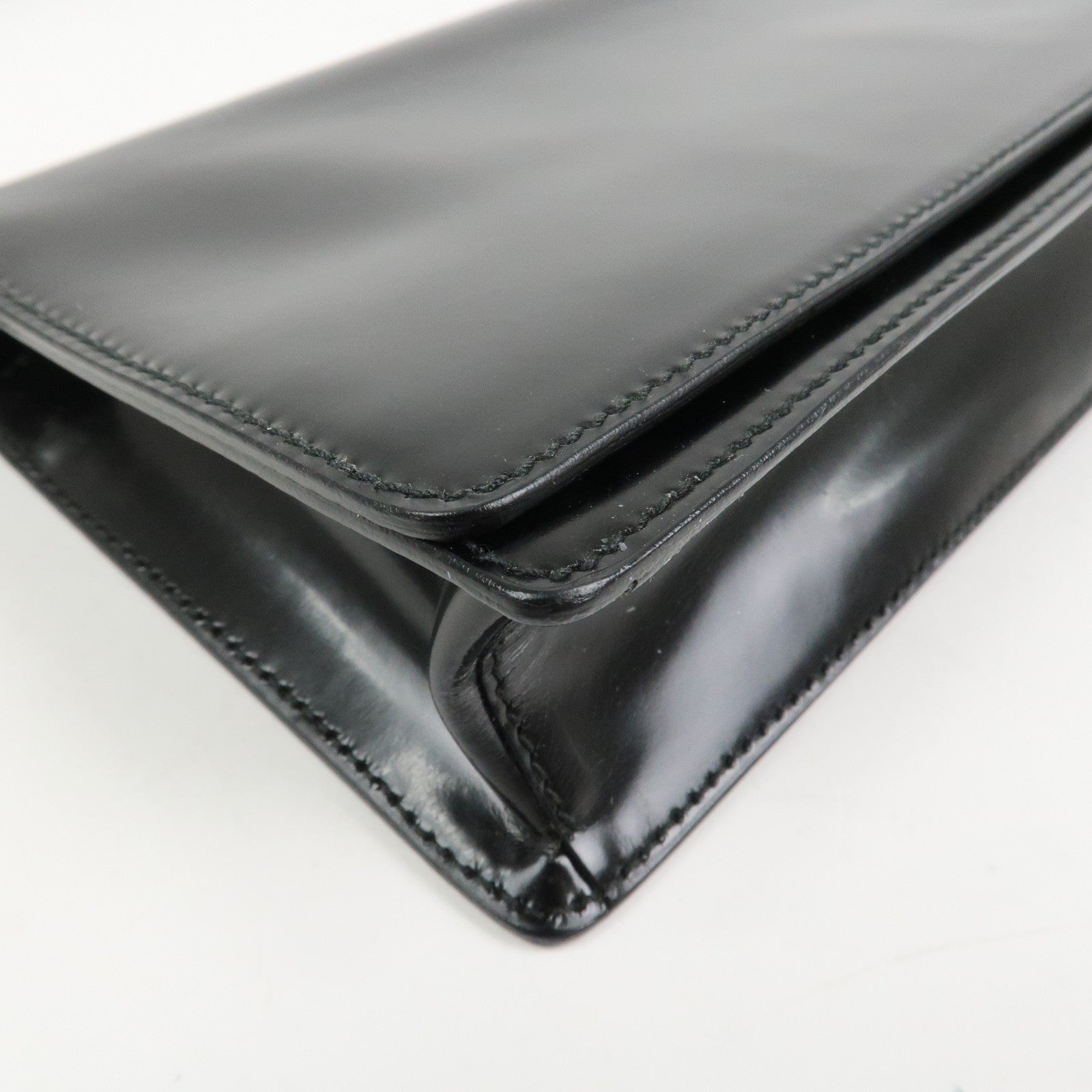 PRADA Logo Leather Shoulder Bag Hand Bag Black BR0421