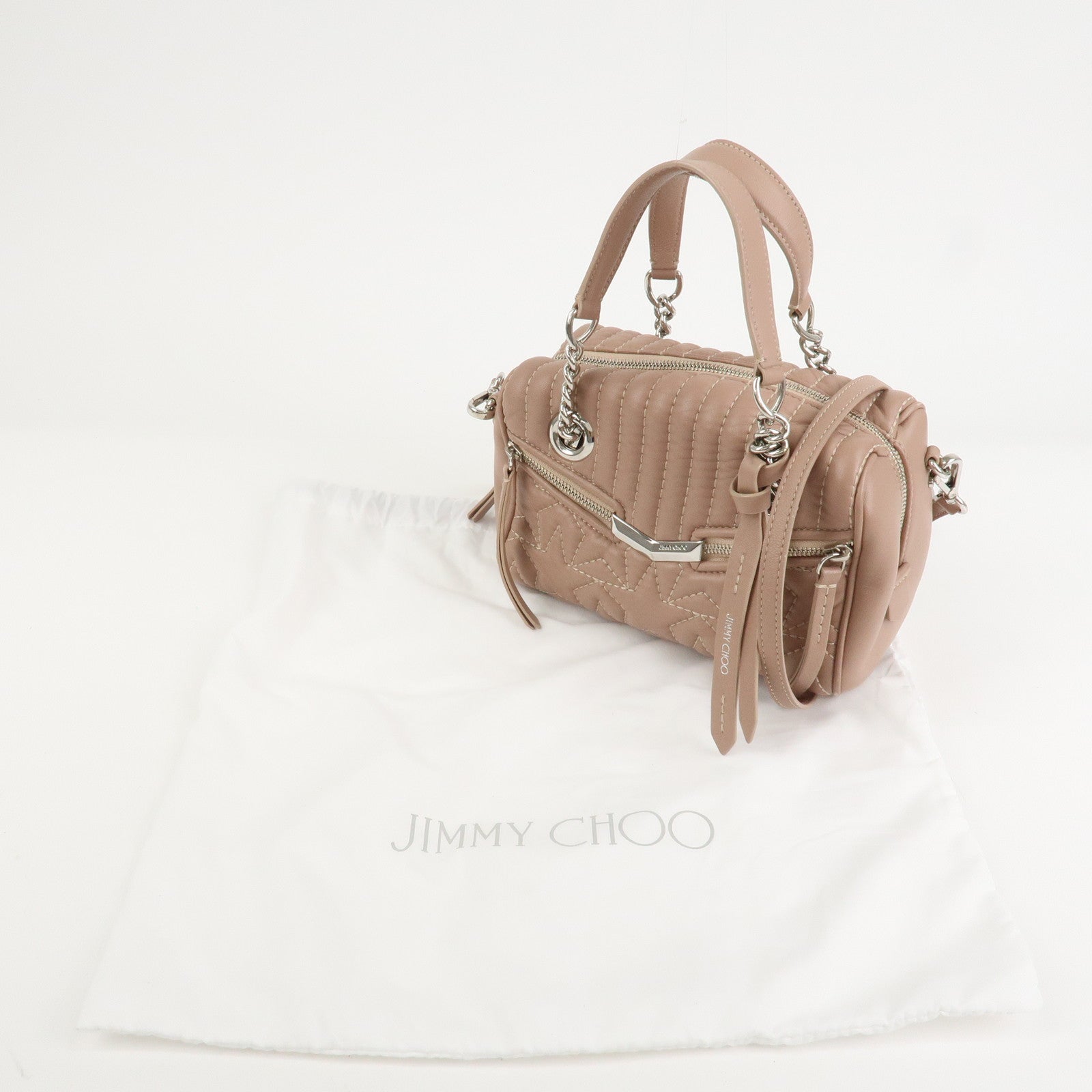 JIMMY CHOO Leather HELIA BOWLING S 2Way Hand Bag Pink Beige
