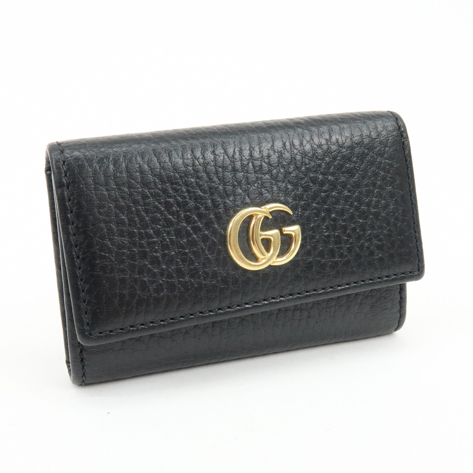 GUCCI Double G Leather 6 Key Case Key Holder Black 456118