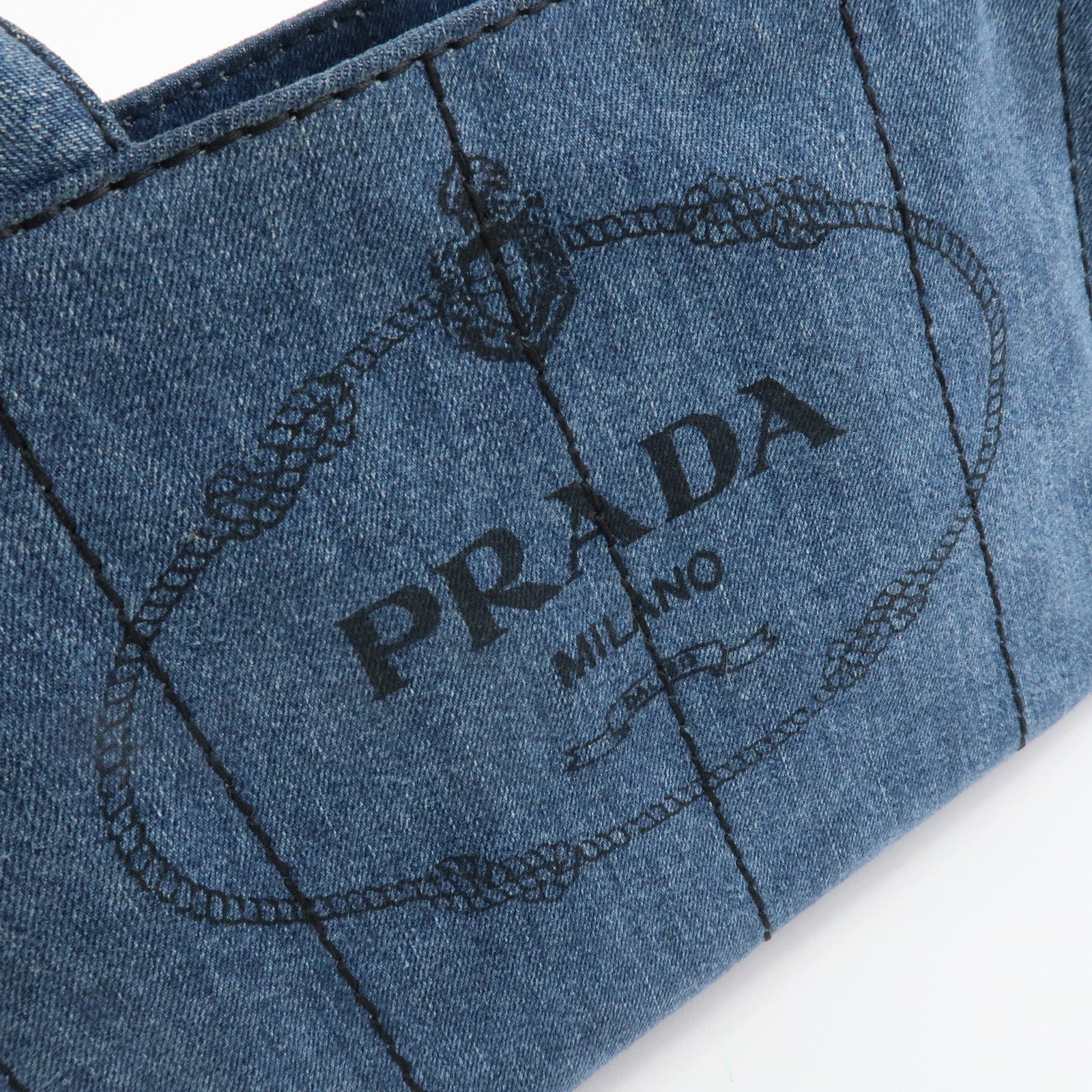 PRADA Logo Canapa Mini Denim 2Way Tote Bag Shoulder Bag Blue 1BG439 Used