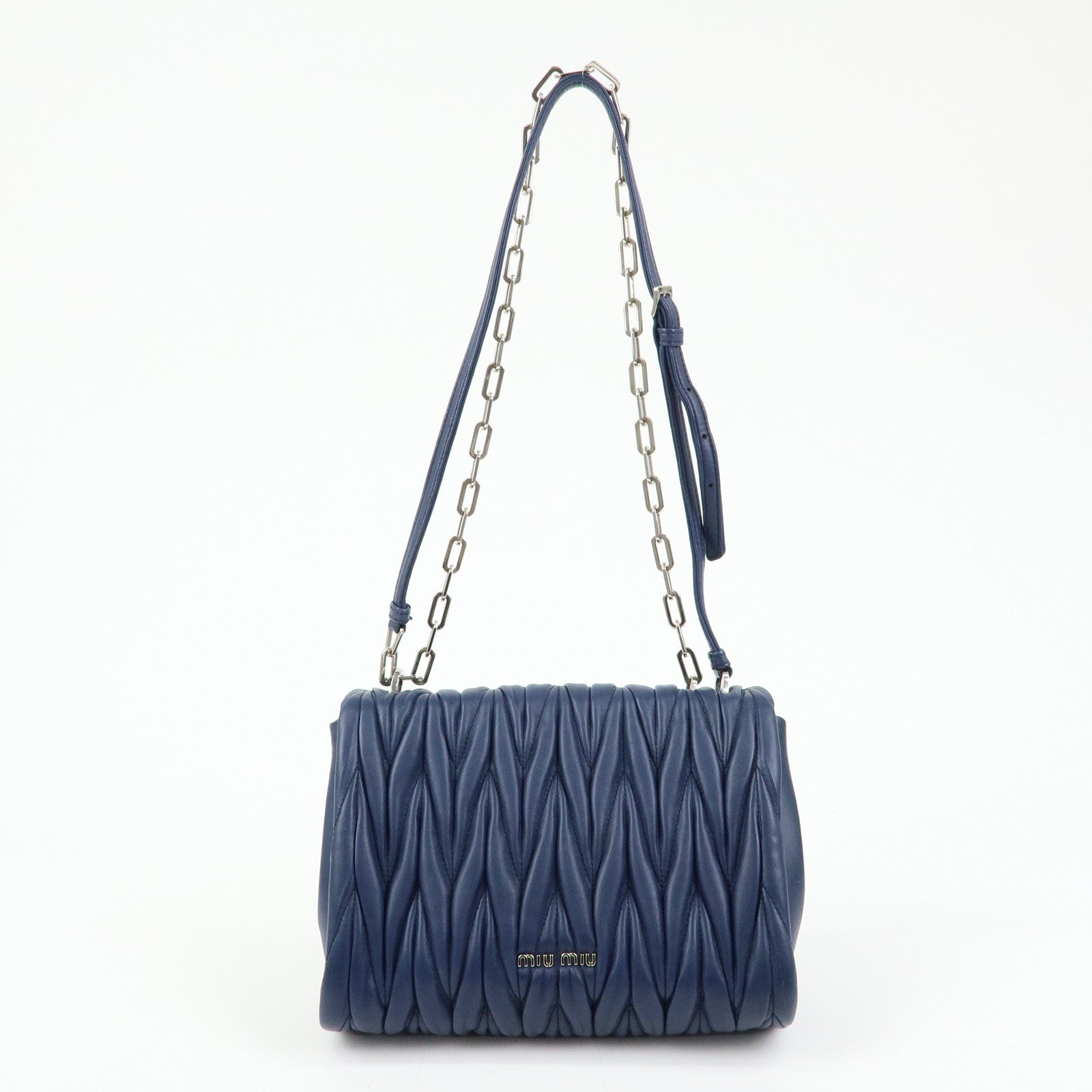 MIU MIU Matelasse Nappa Leather Shoulder Bag Chain Bag Navy