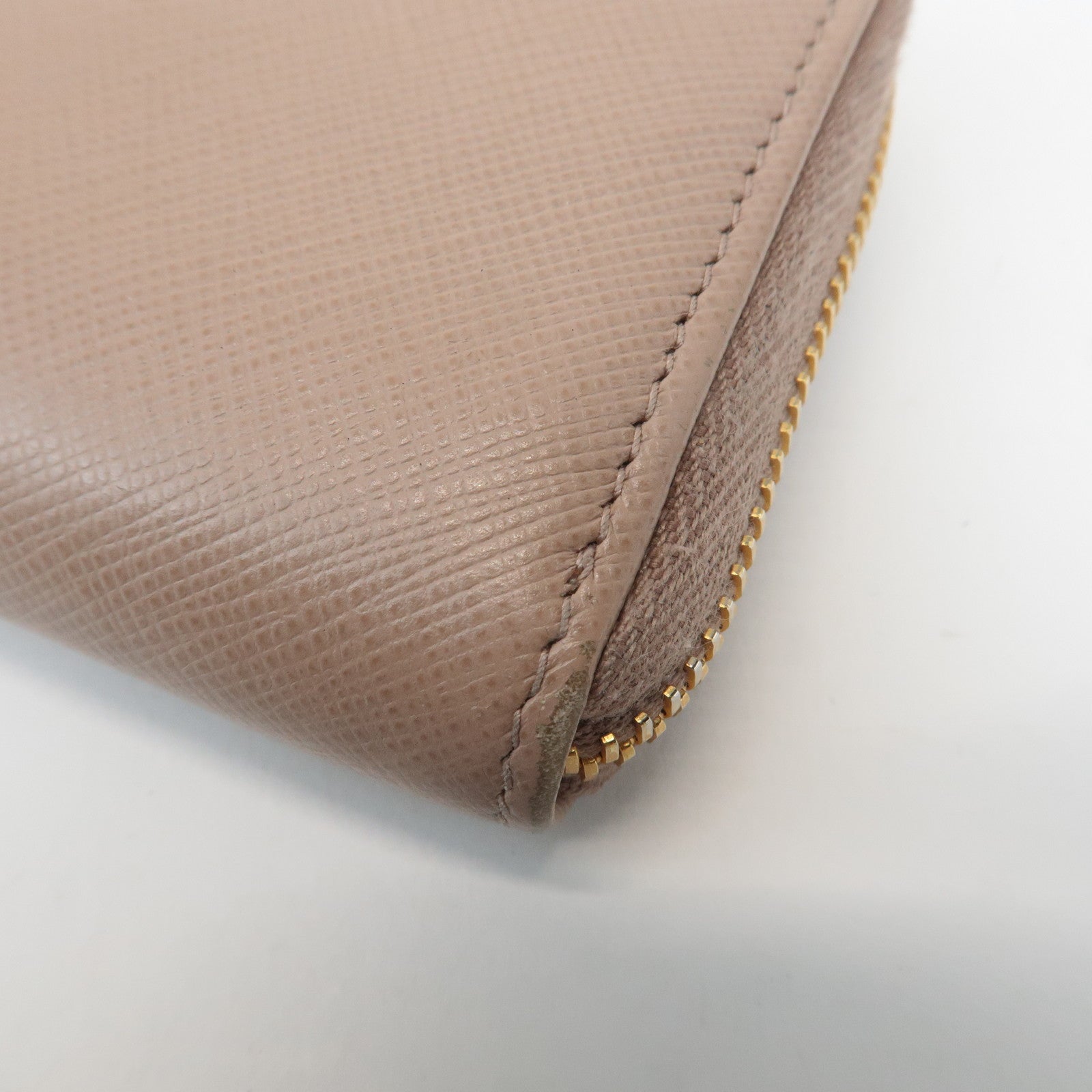 PRADA Logo Saffiano Leather Zippy Coin Case Pink Beige 1ML025 Used