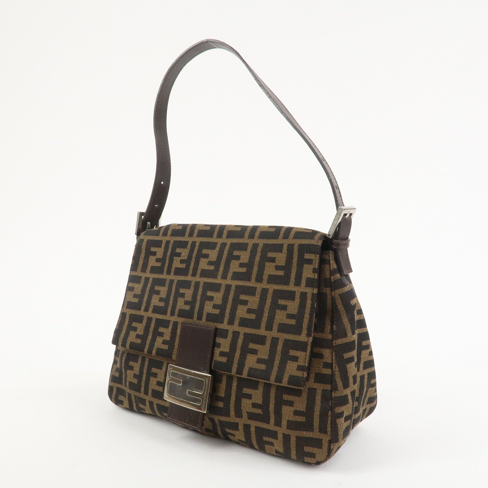 FENDI Zucca Mamma Baguette Canvas Shoulder Bag Brown Black 26325