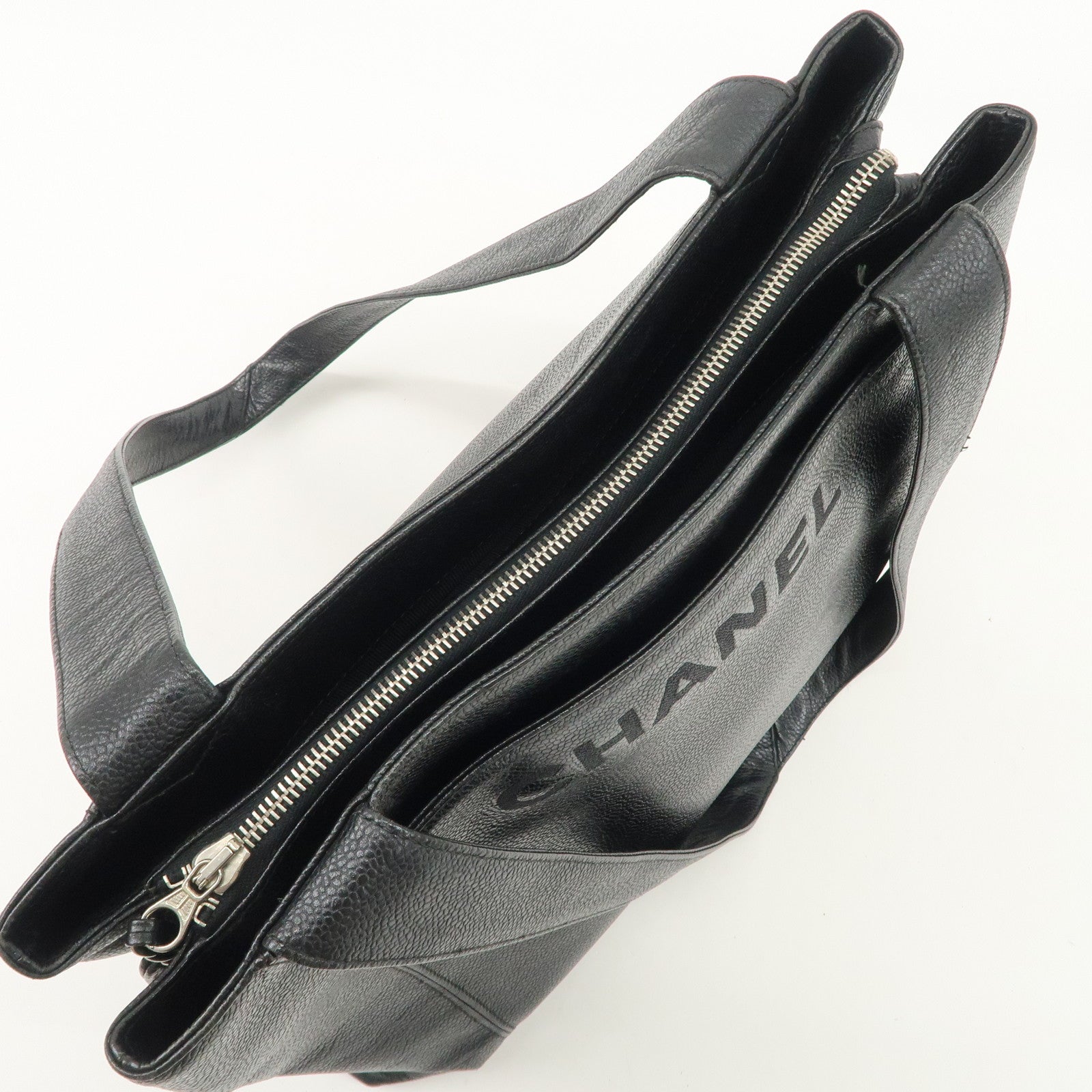 CHANEL Caviarskin Tote Bag Hand Bag Shoulder Bag Black Used