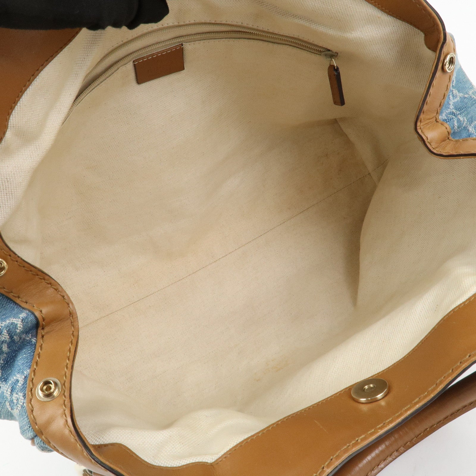 GUCCI Sukey GG Denim Leather Tote Bag Hand Bag Blue Brown 211944