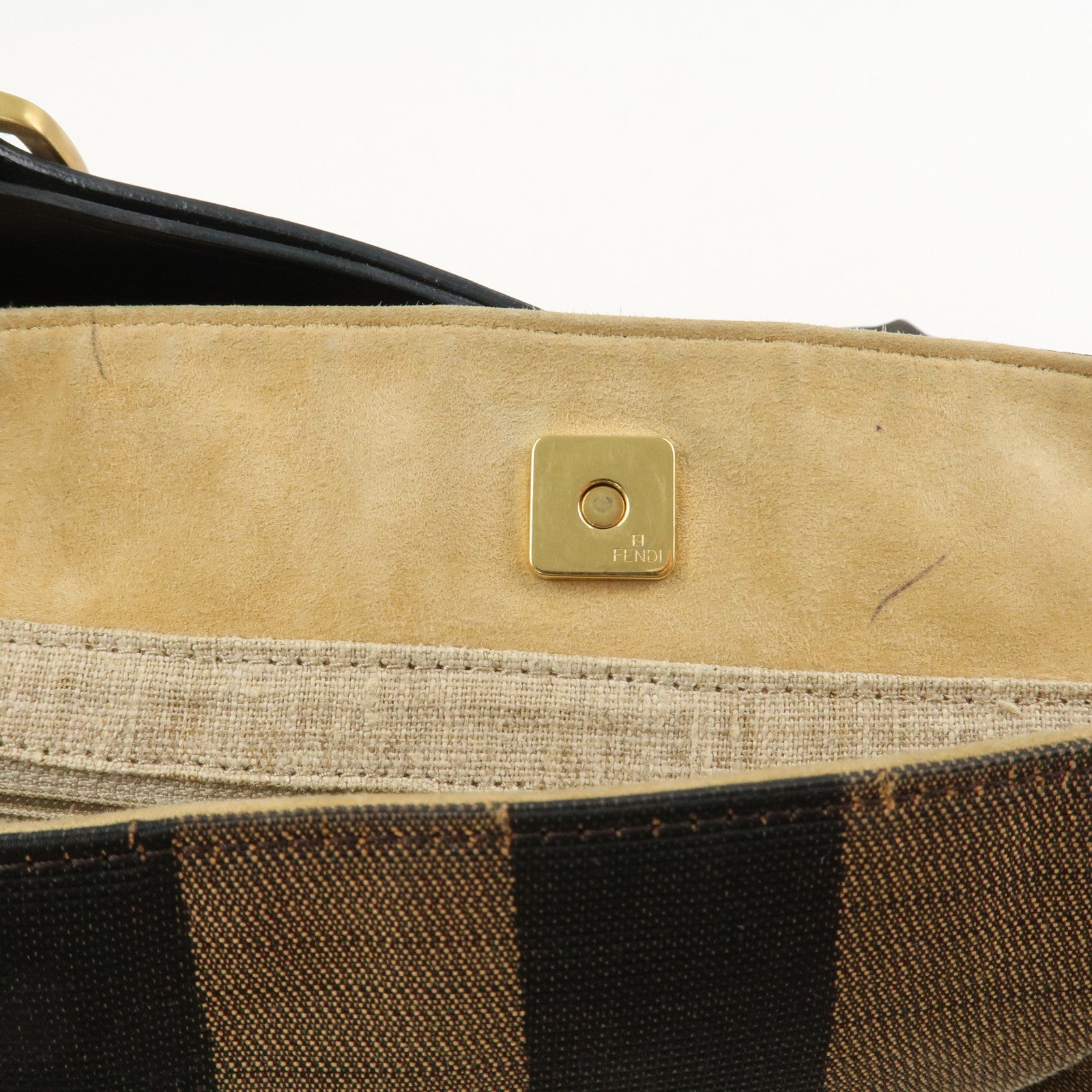 FENDI Pequin Canvas Leather Shoulder Bag Hand Bag Brown 8BR653