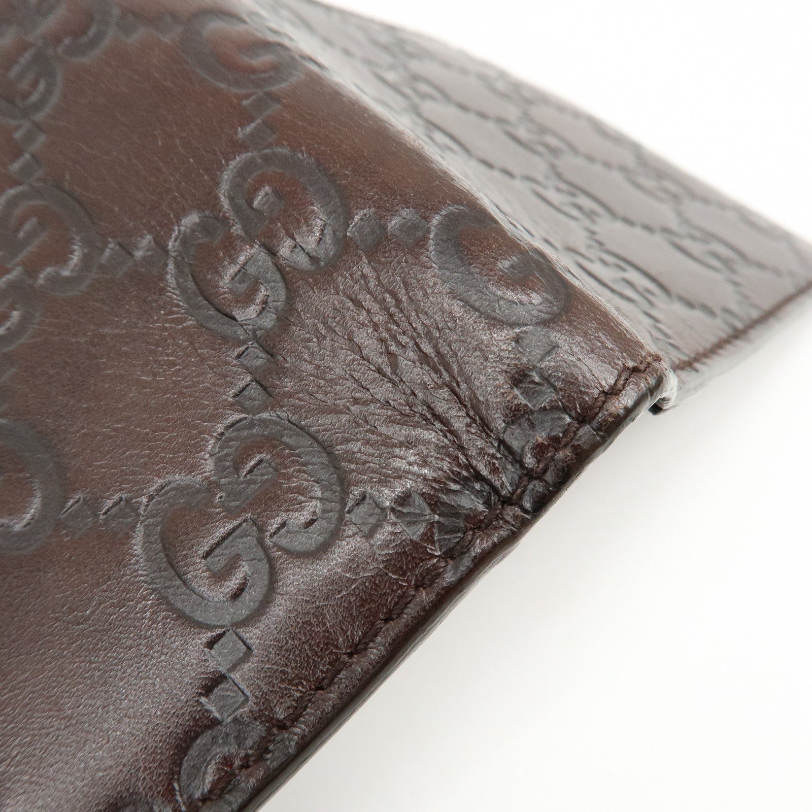 GUCCI Guccissima Leather Bi-fold Compact Wallet Dark Brown 146223