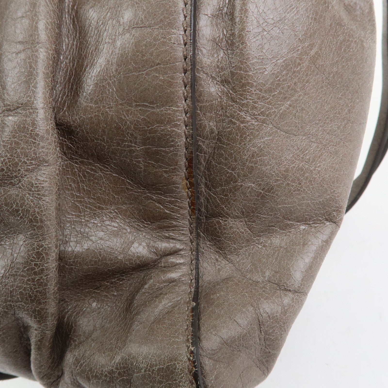 MIU MIU Logo Leather Hand Bag Tote Bag Gray Gold