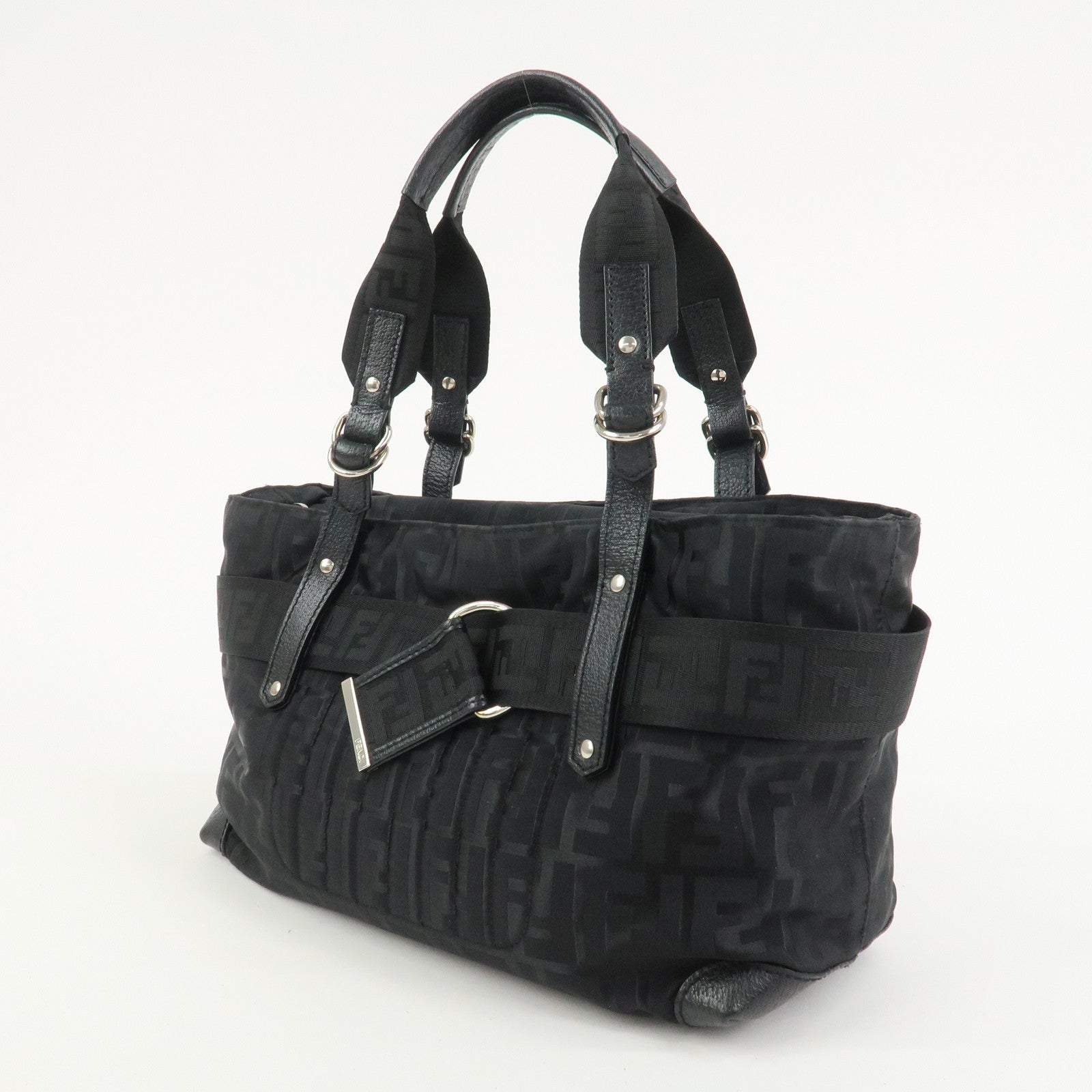 FENDI Zucca Nylon Leather Shoulder Bag Hand Bag Black 8BH143
