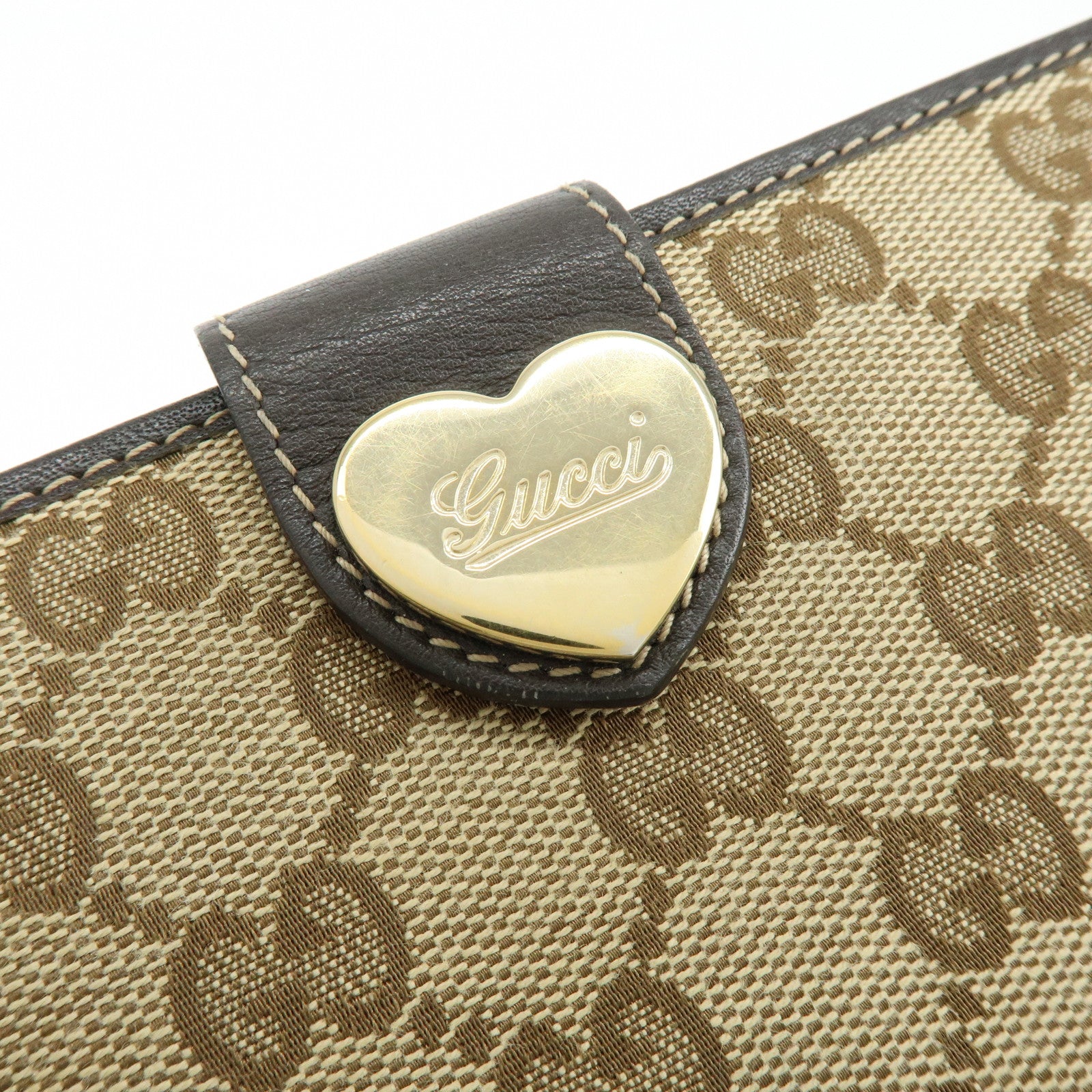 GUCCI GG Heart Logo Canvas Leather W Hook Long Wallet 203550