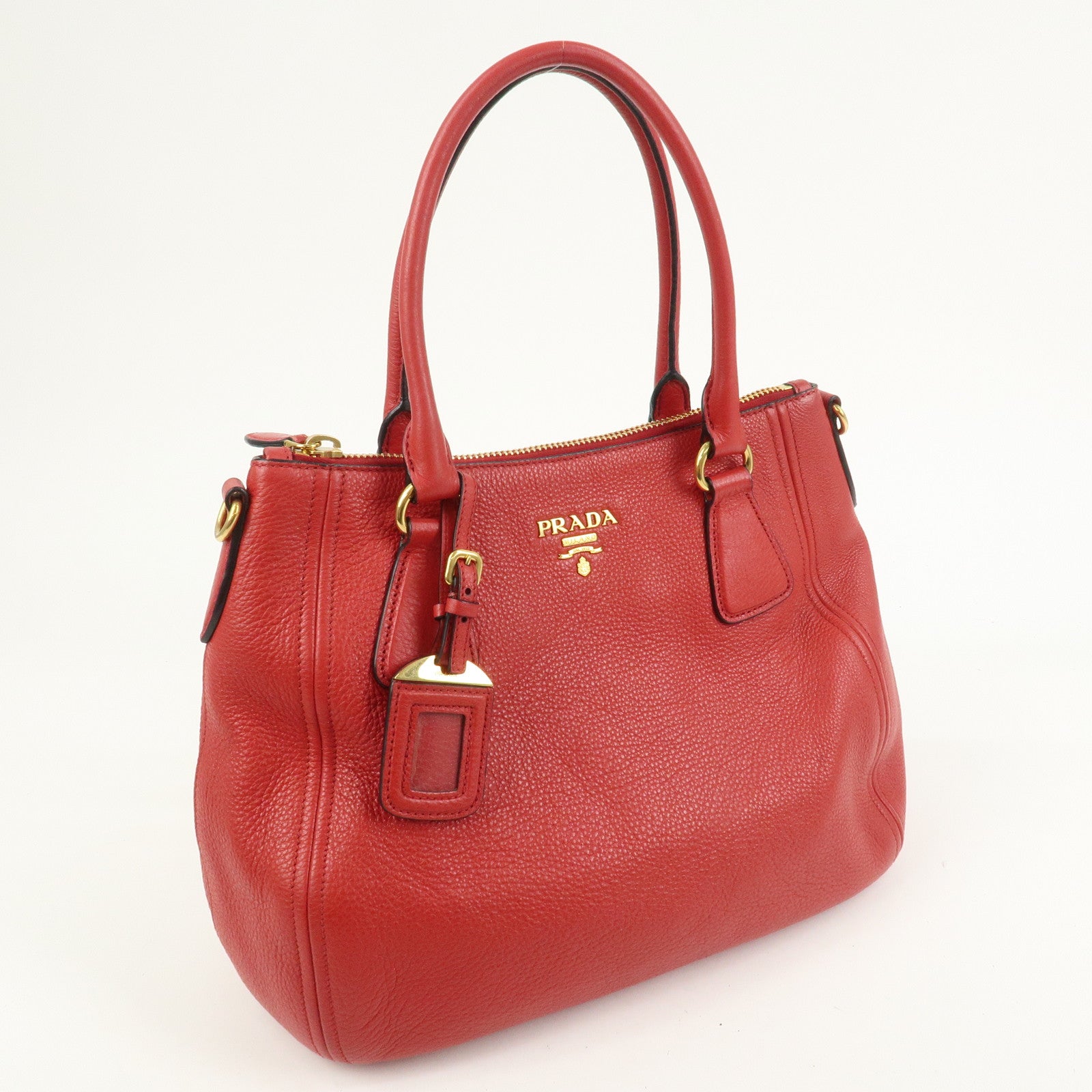 PRADA Logo Leather 2Way Bag Hand Bag Shoulder Bag Red 1BC032