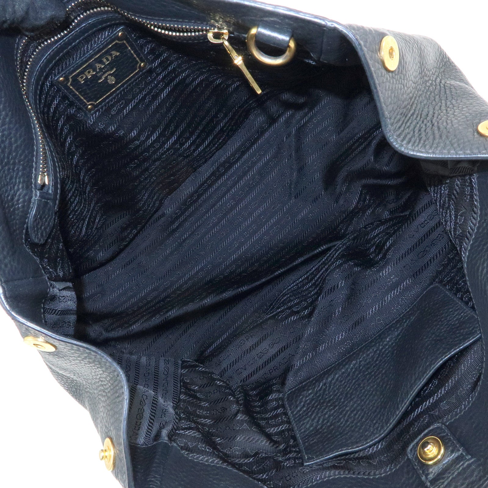 PRADA Logo Vittello Daino Leather 2Way Bag Tote Bag Black BR4393