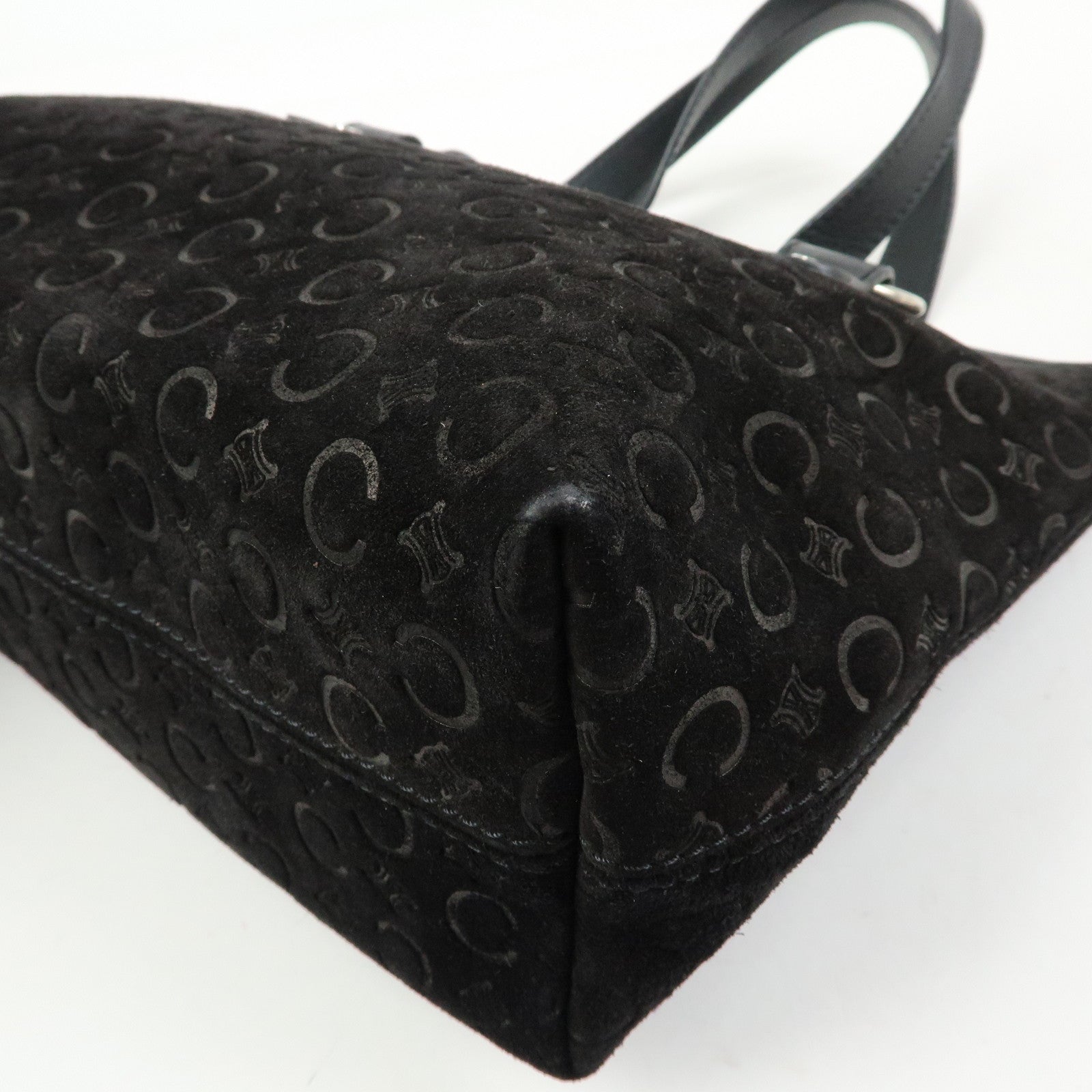 CELINE C Macadam Suede Leather Hand Bag Tote Bag Shoulder Bag Black
