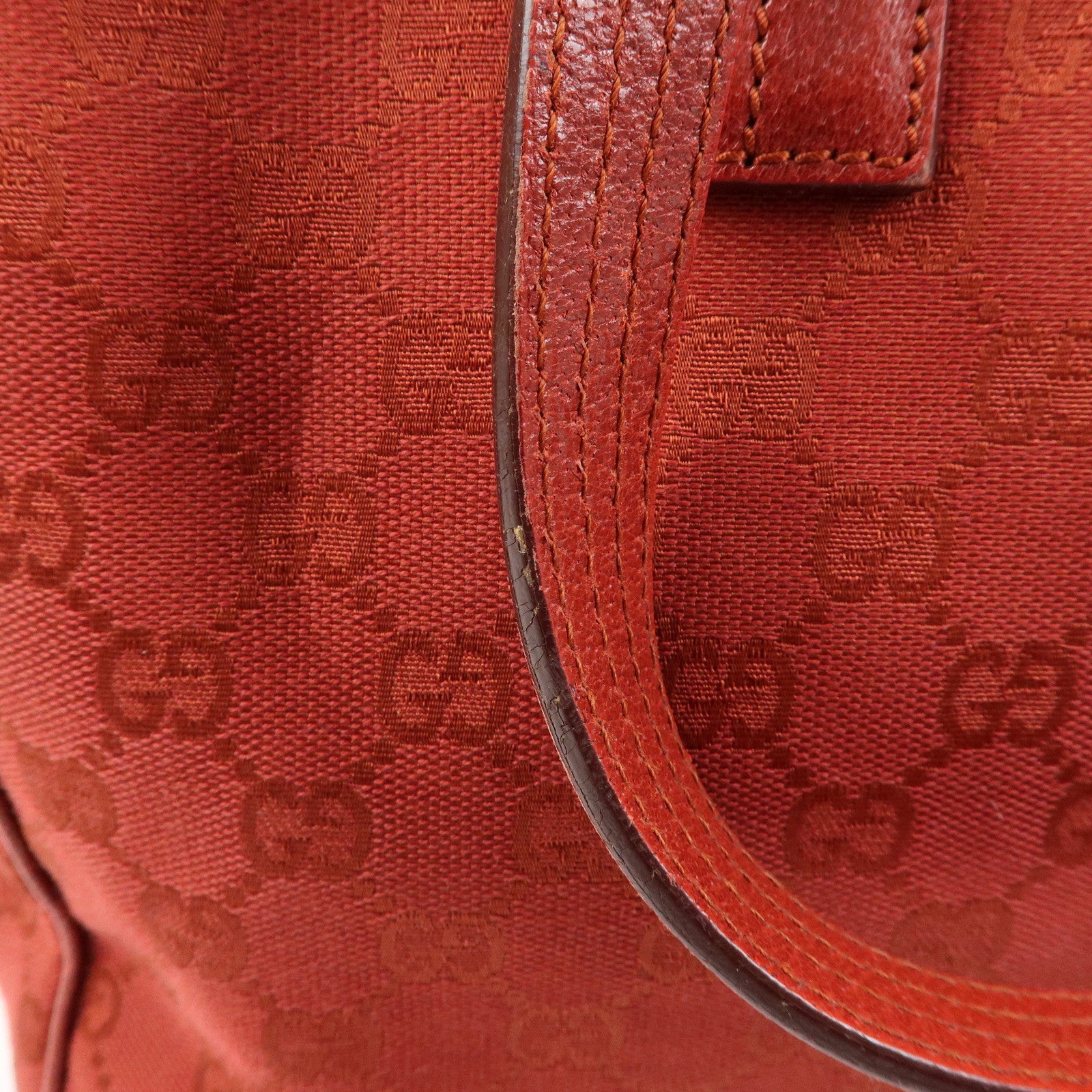 GUCCI GG Canvas Leather Tote Bag Hand Bag Shoulder Bag Red 113017