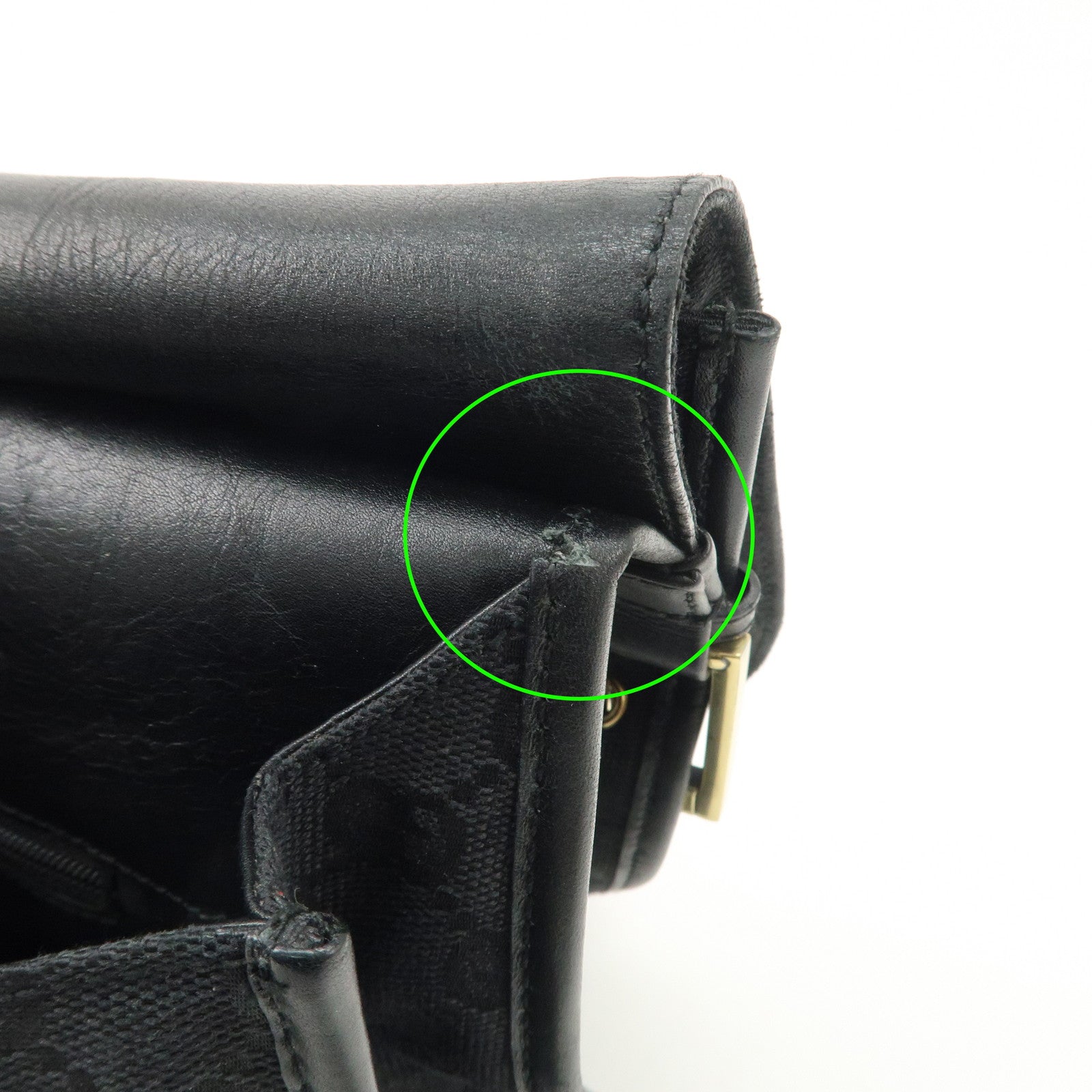 GUCCI GG Canvas Leather Shoulder Bag Hand Bag Black 90665 Used