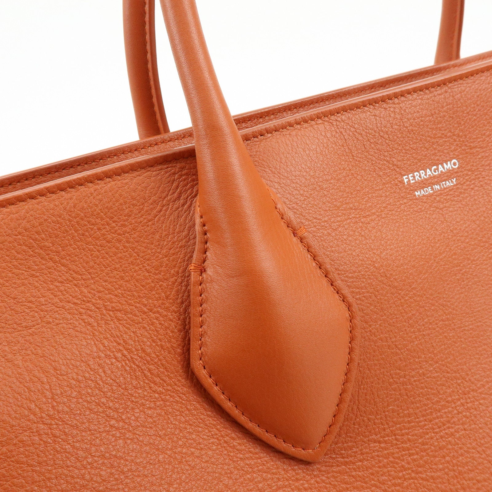 Ferragamo Logo Leather Tote Bag Hand Bag Orange