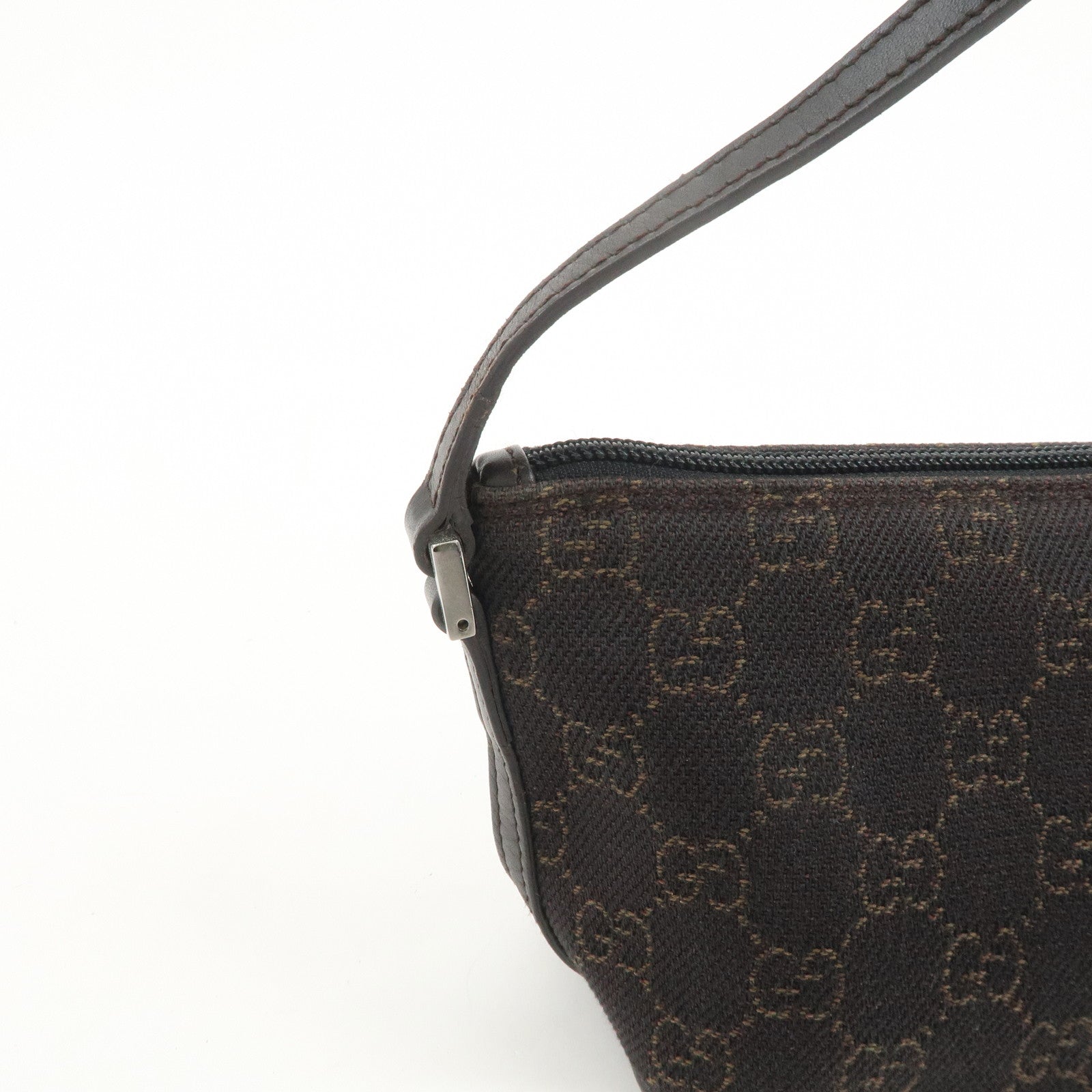 GUCCI Boat Bag GG Denim Togo Leather Hand Bag Dark Brown 07198