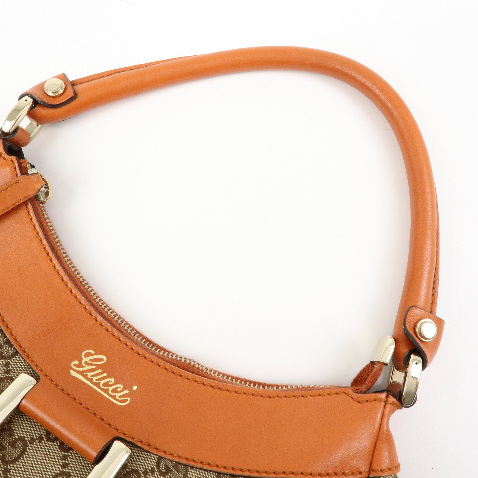 GUCCI Abbey GG Canvas Leather Shoulder Bag Beige Orange 190525