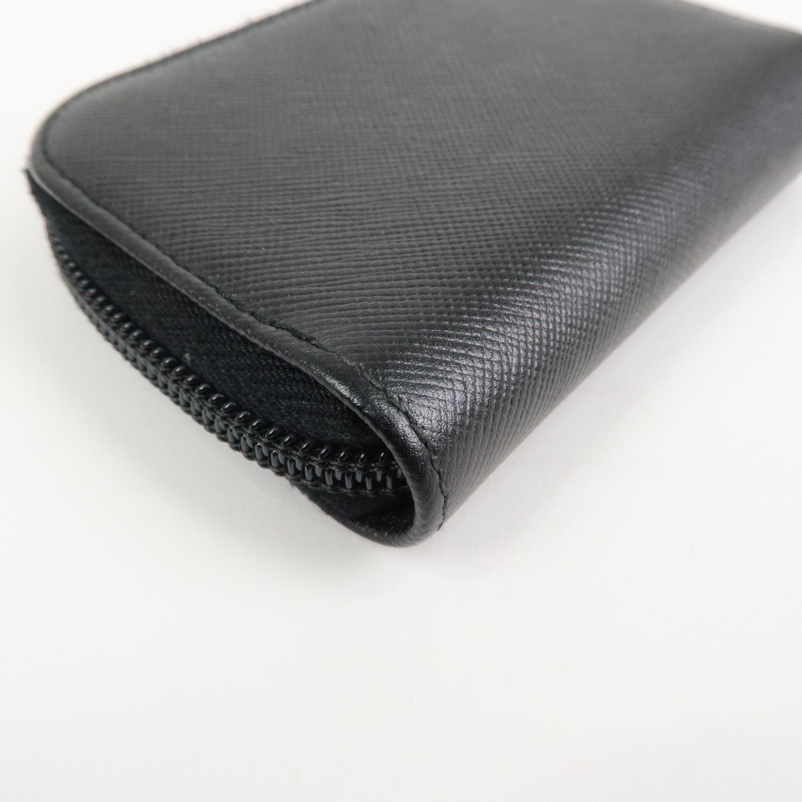 PRADA Triangle Logo Saffiano Leather Round Zippy Coin Case Black