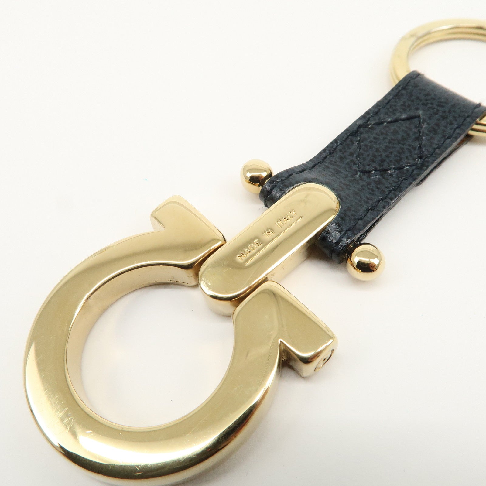 Ferragamo Gancini Leather Metal Bag Charm Key Charm Key Chain Black