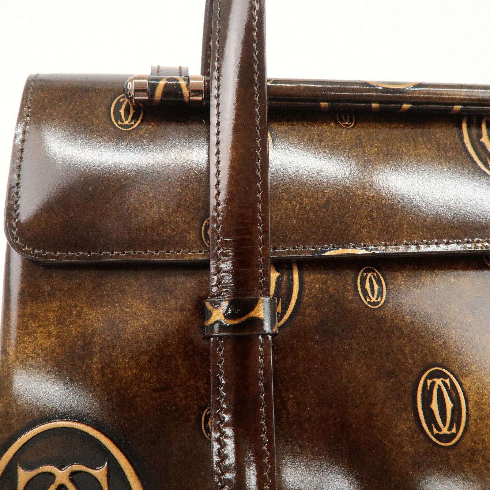 Cartier Happy Birthday 2C Logo Patent Leather Hand Bag Shoulder Bag