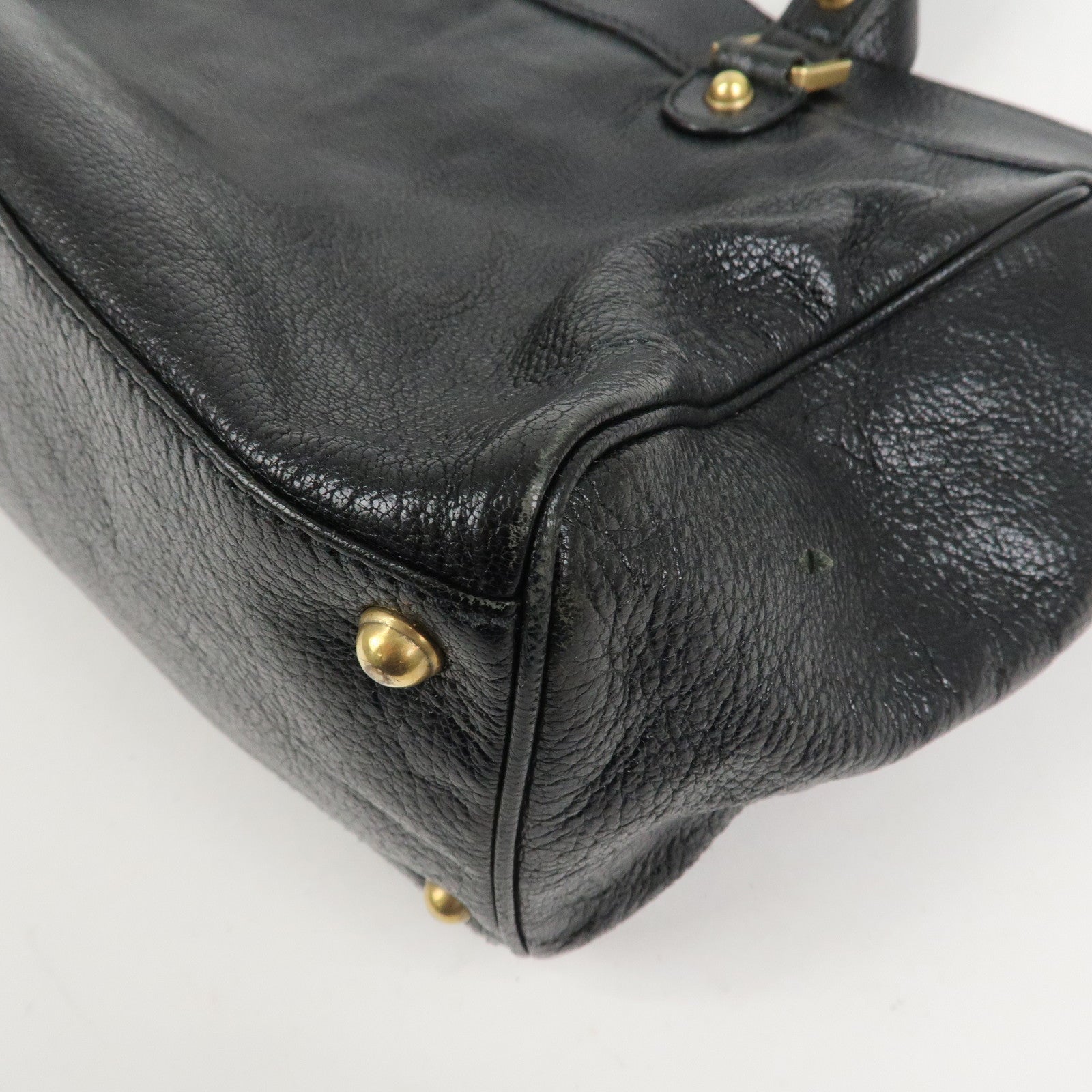 GUCCI Interlocking G Leather Blondie Studs Hand Bag Black 121551