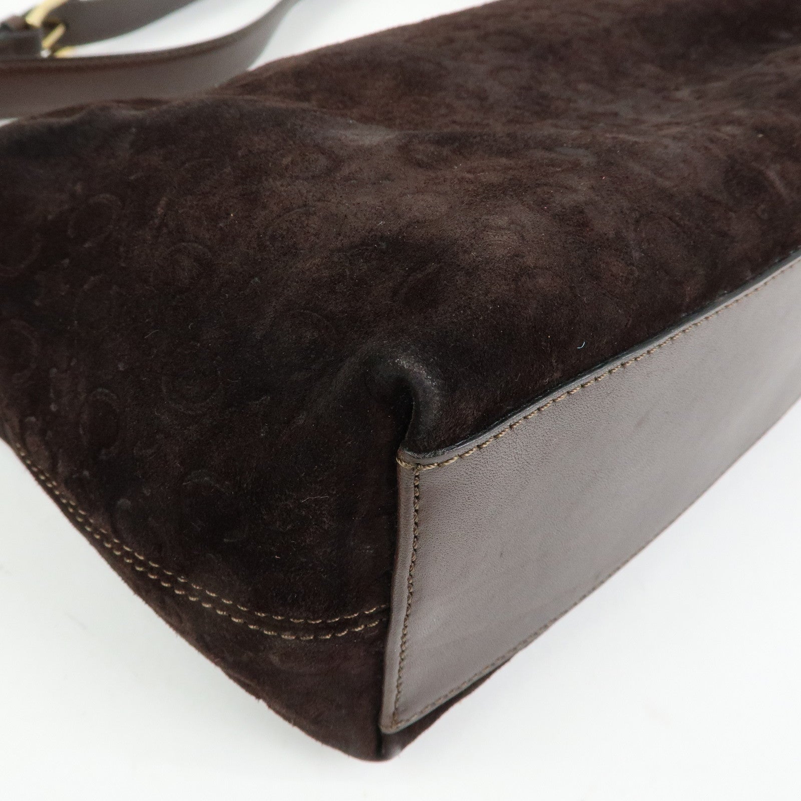 CELINE C Macadam Suede Leather Shoulder Bag Hand Bag Dark Brown