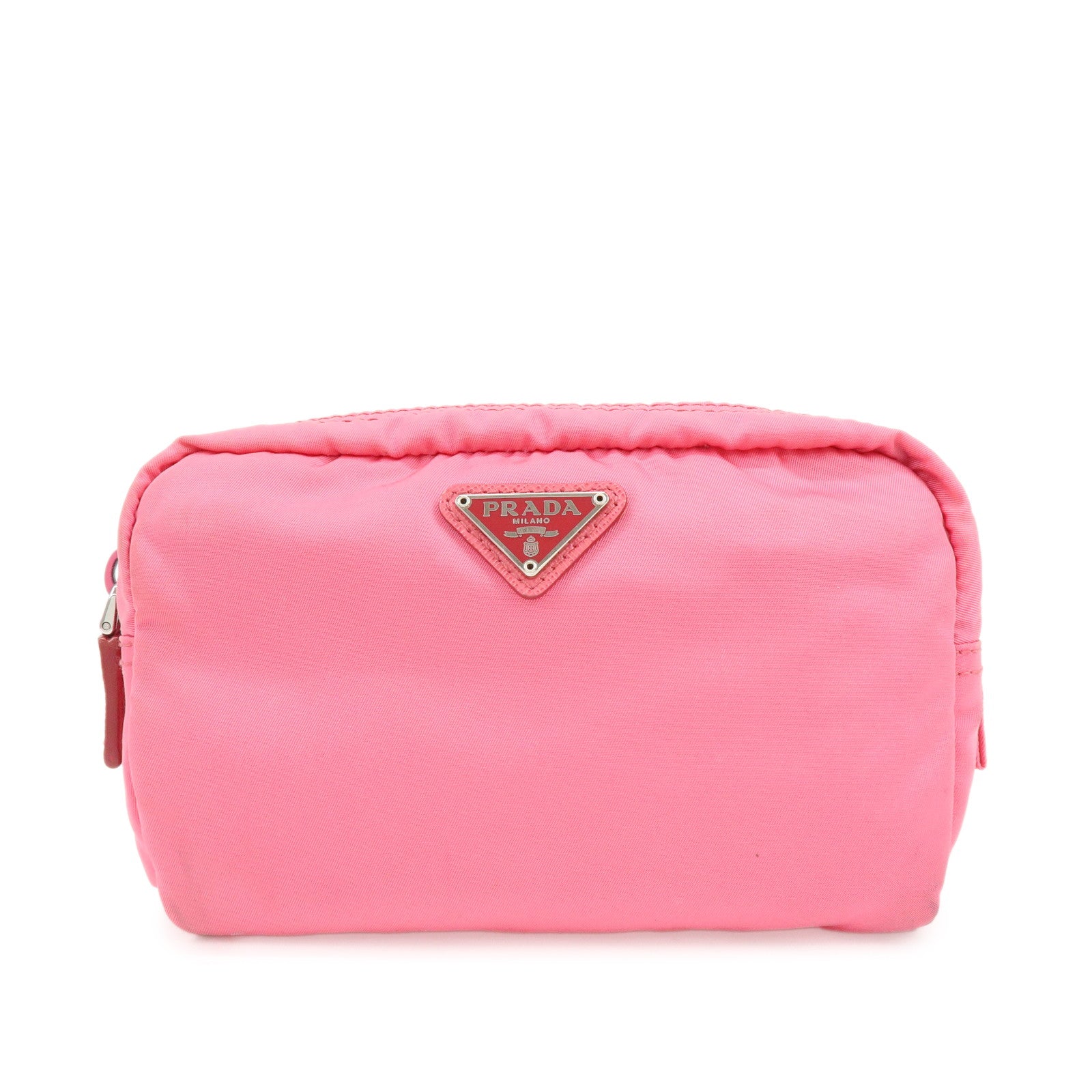 PRADA Triangle Logo Nylon Leather Cosmetic Pouch Pink 1NA021