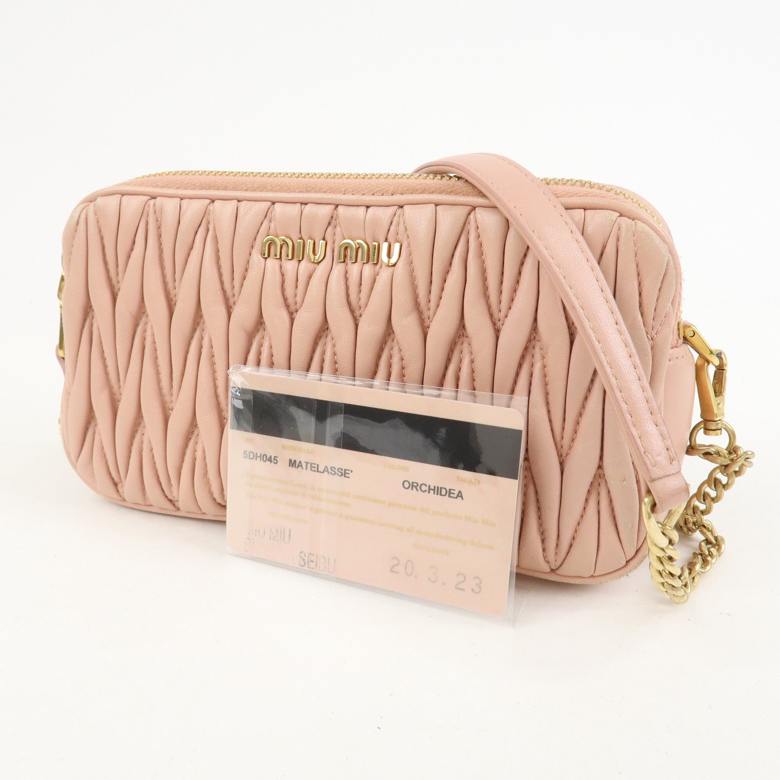 MIU MIU Matelasse Leather Chain Shoulder Bag Crossbody Bag Pink
