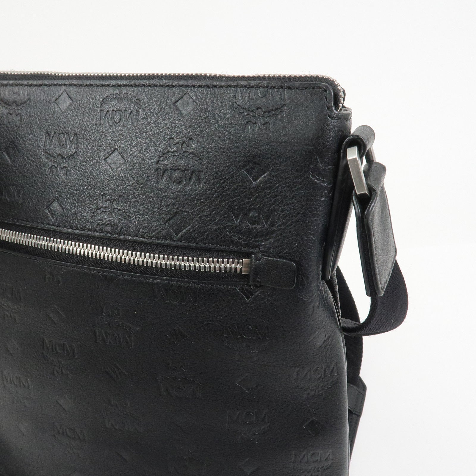 MCM Visetos Embossed Leather Shoulder Bag Crossbody Bag Black