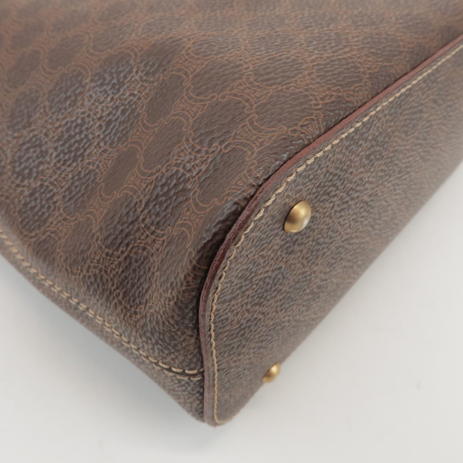 CELINE Macadam PVC Coated Canvas Leather Hand Bag Tote Bag Brown