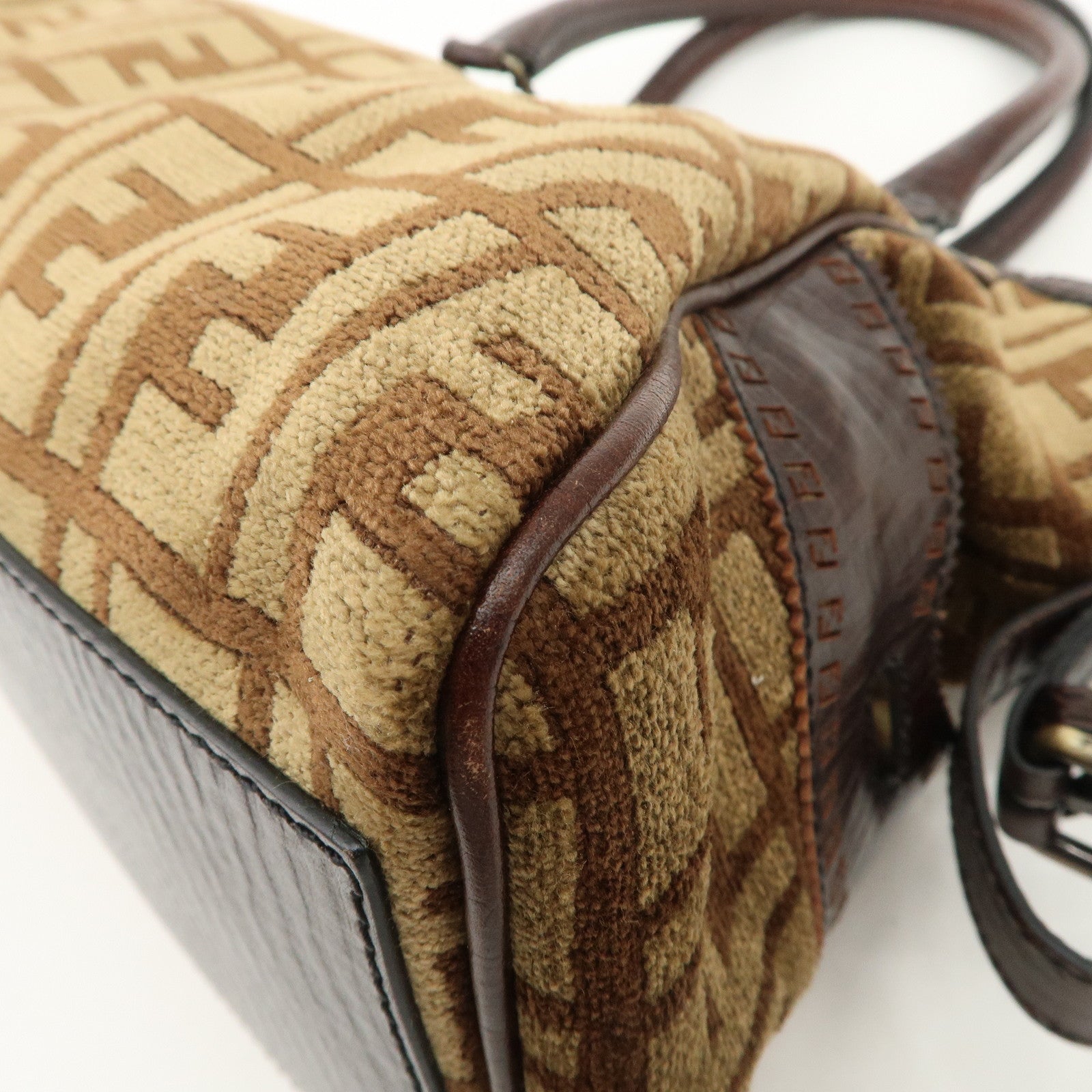 FENDI Suede Leather Ethnico Tote Bag Shoulder Bag Brown 8BN157